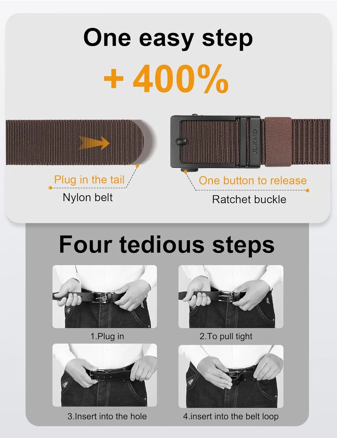 JUKMO Ratchet Golf Belt for Men, Nylon Web Tactical Belt with Automatic Slide Buckle