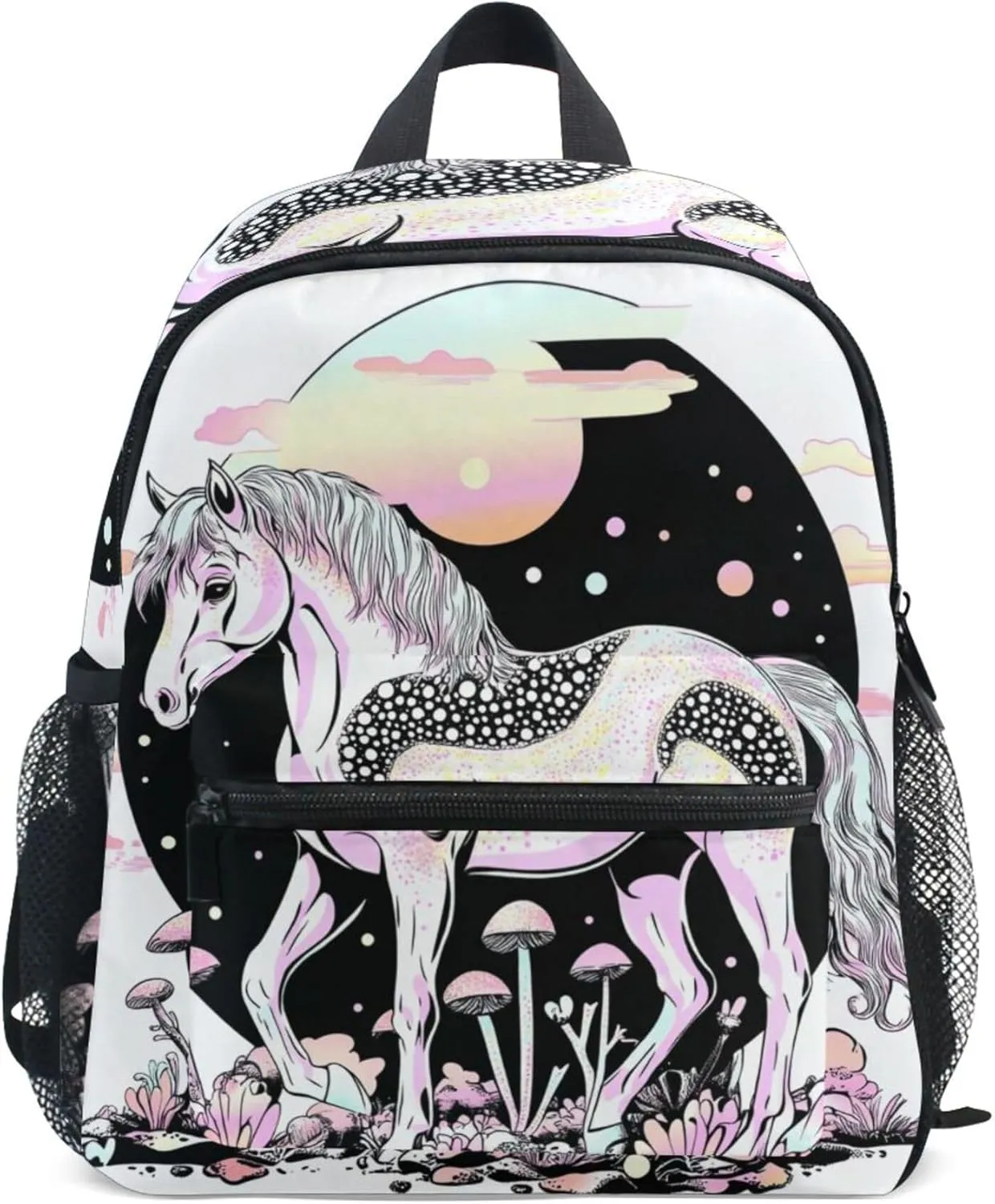 JUNZAN Cute Horse Big Kid Backpacks Chest Strap Bookbag for Kindergarten