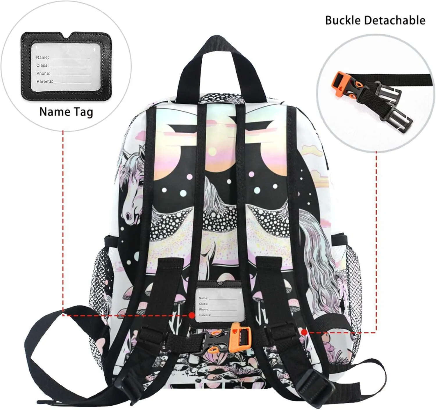 JUNZAN Cute Horse Big Kid Backpacks Chest Strap Bookbag for Kindergarten