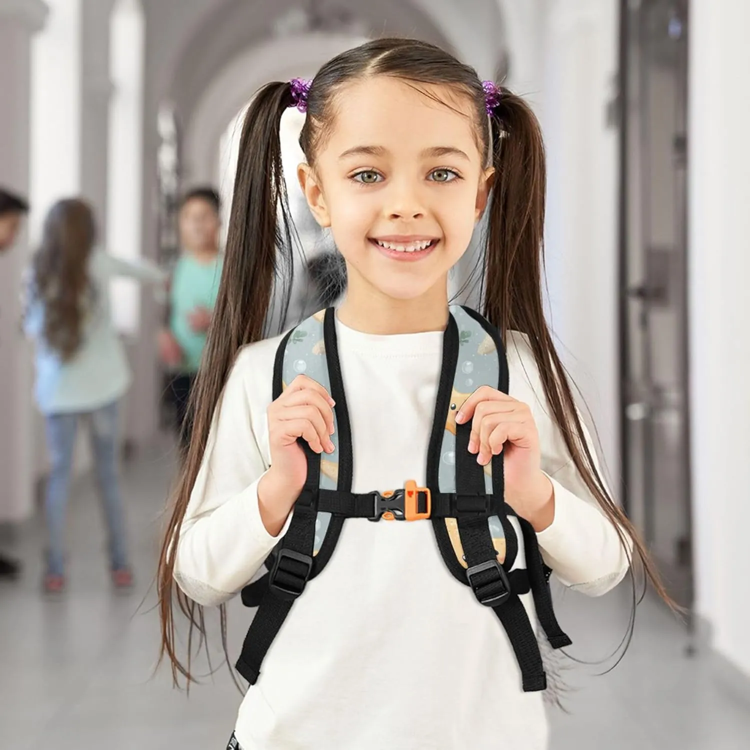 JUNZAN Cute Starfish Grey Backpacks for Kids Chest Strap Toddlers Backpack for Girls Bookbags for Amusement Park
