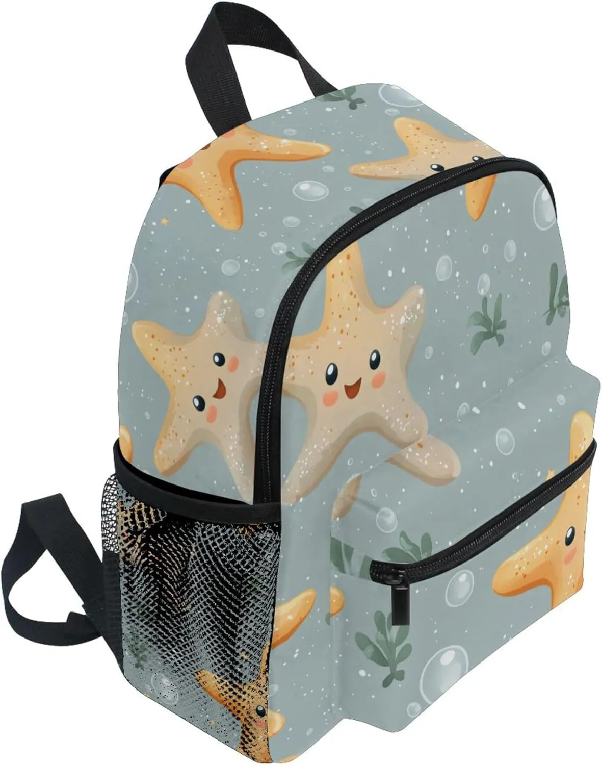 JUNZAN Cute Starfish Grey Backpacks for Kids Chest Strap Toddlers Backpack for Girls Bookbags for Amusement Park