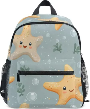 JUNZAN Cute Starfish Grey Backpacks for Kids Chest Strap Toddlers Backpack for Girls Bookbags for Amusement Park