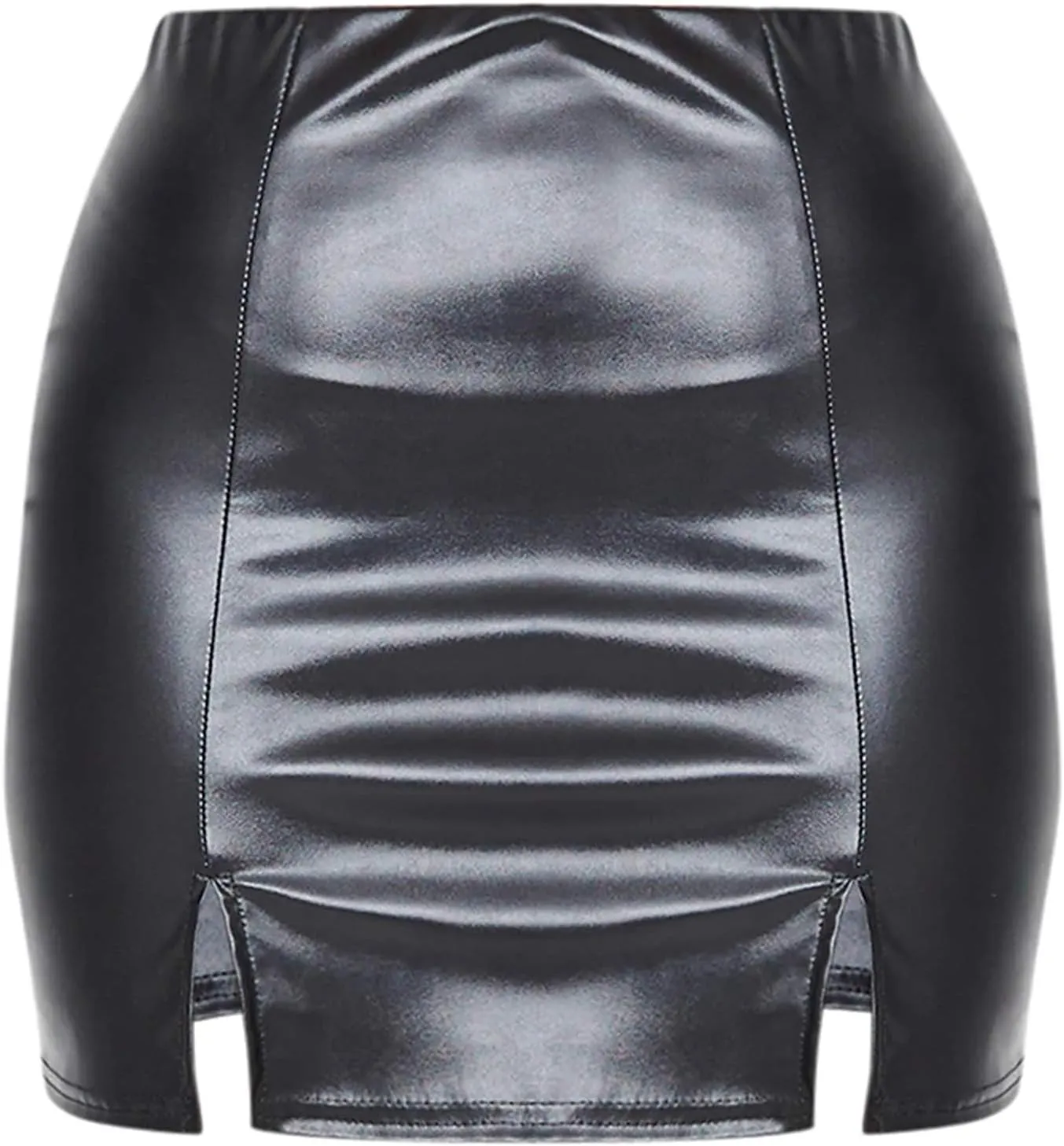 Just Quella Women's Classic High Waist Sexy Slim Mini Pencil Leather Skirts (No Belt)