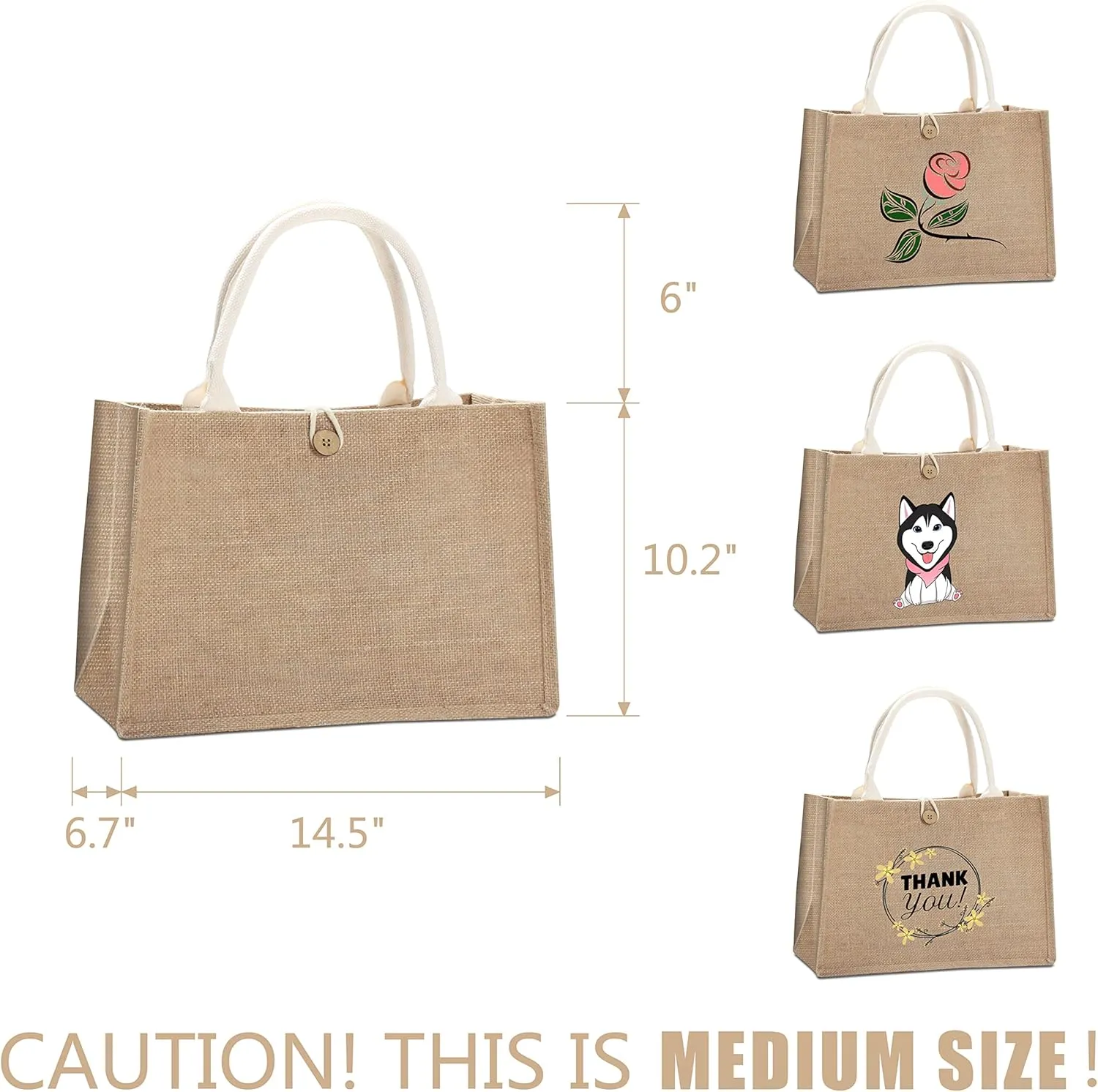 Jute Tote Bags with Button,Beach,Pool