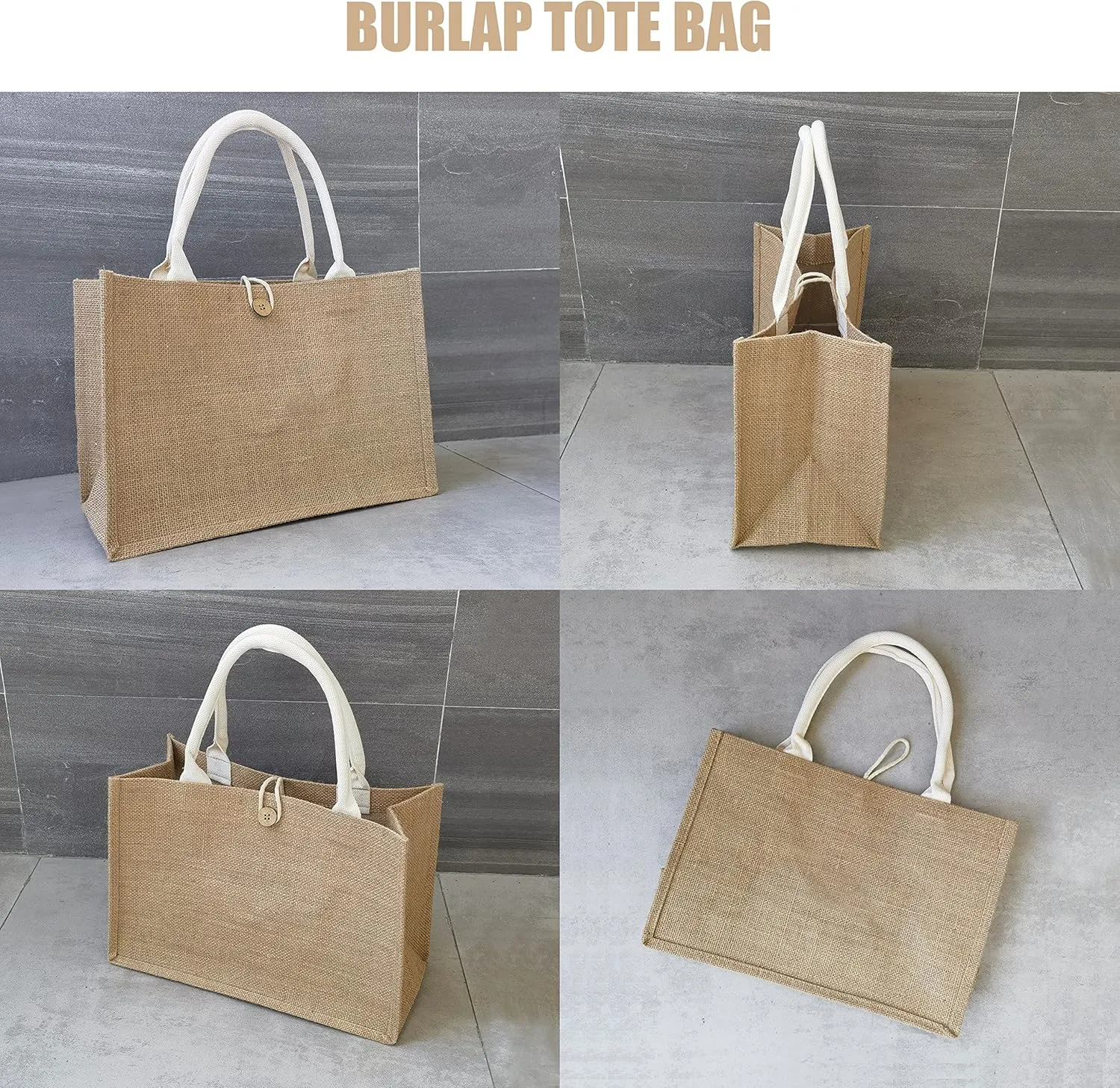 Jute Tote Bags with Button,Beach,Pool
