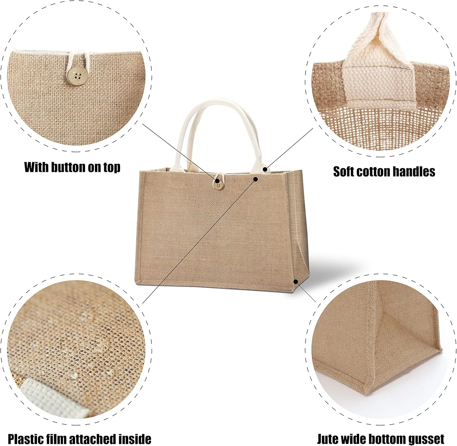 Jute Tote Bags with Button,Beach,Pool