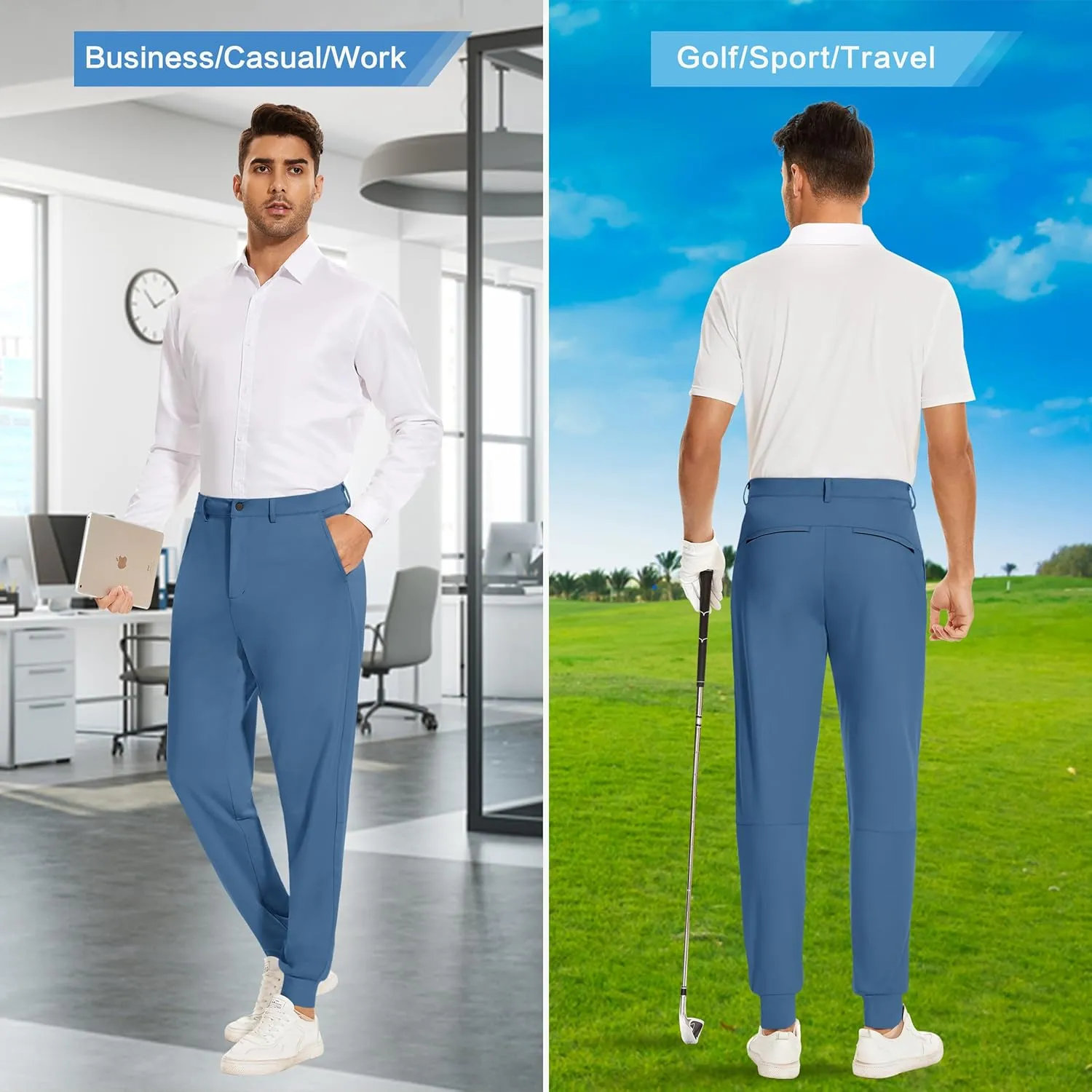 JWM Men's Stretch Golf Joggers Pants with Belt Loops - 29" 34" Slim Fit Tapered Casual Business Travel Dress Work Sweatpants