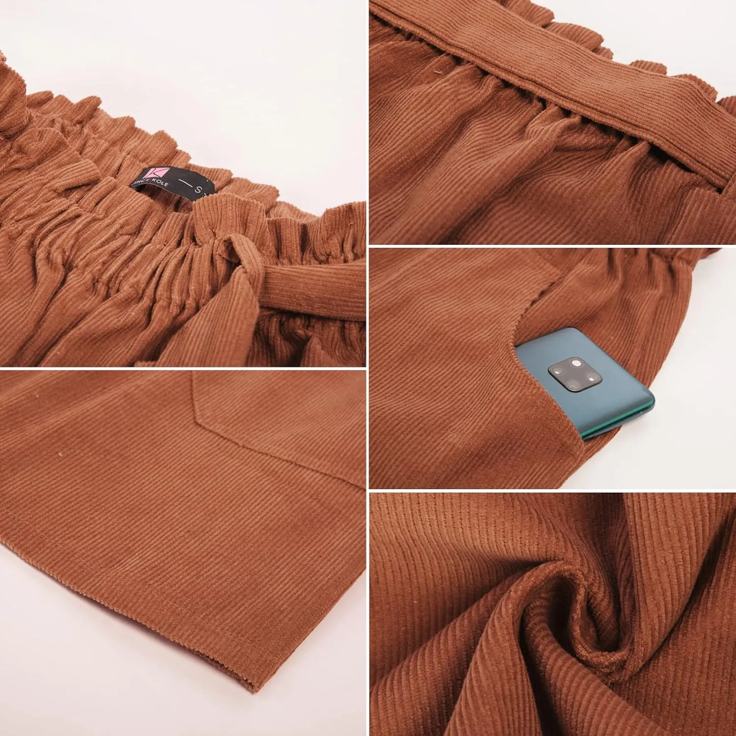 KANCY KOLE Women's Corduroy Skirt Casual High Waist A Line Skirt Skirt Short Skirt with Pockets Elastic Waist