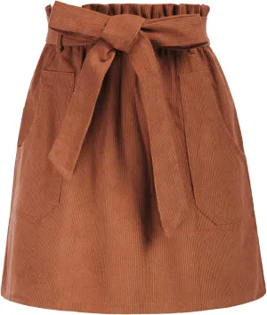KANCY KOLE Women's Corduroy Skirt Casual High Waist A Line Skirt Skirt Short Skirt with Pockets Elastic Waist