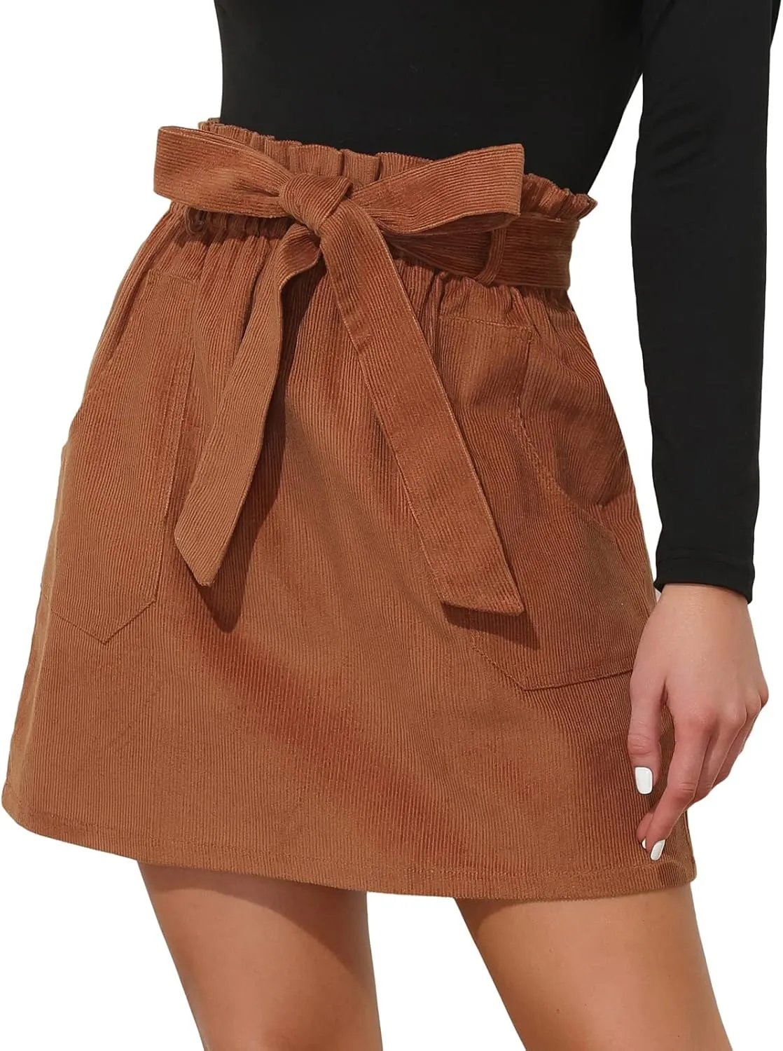 KANCY KOLE Women's Corduroy Skirt Casual High Waist A Line Skirt Skirt Short Skirt with Pockets Elastic Waist