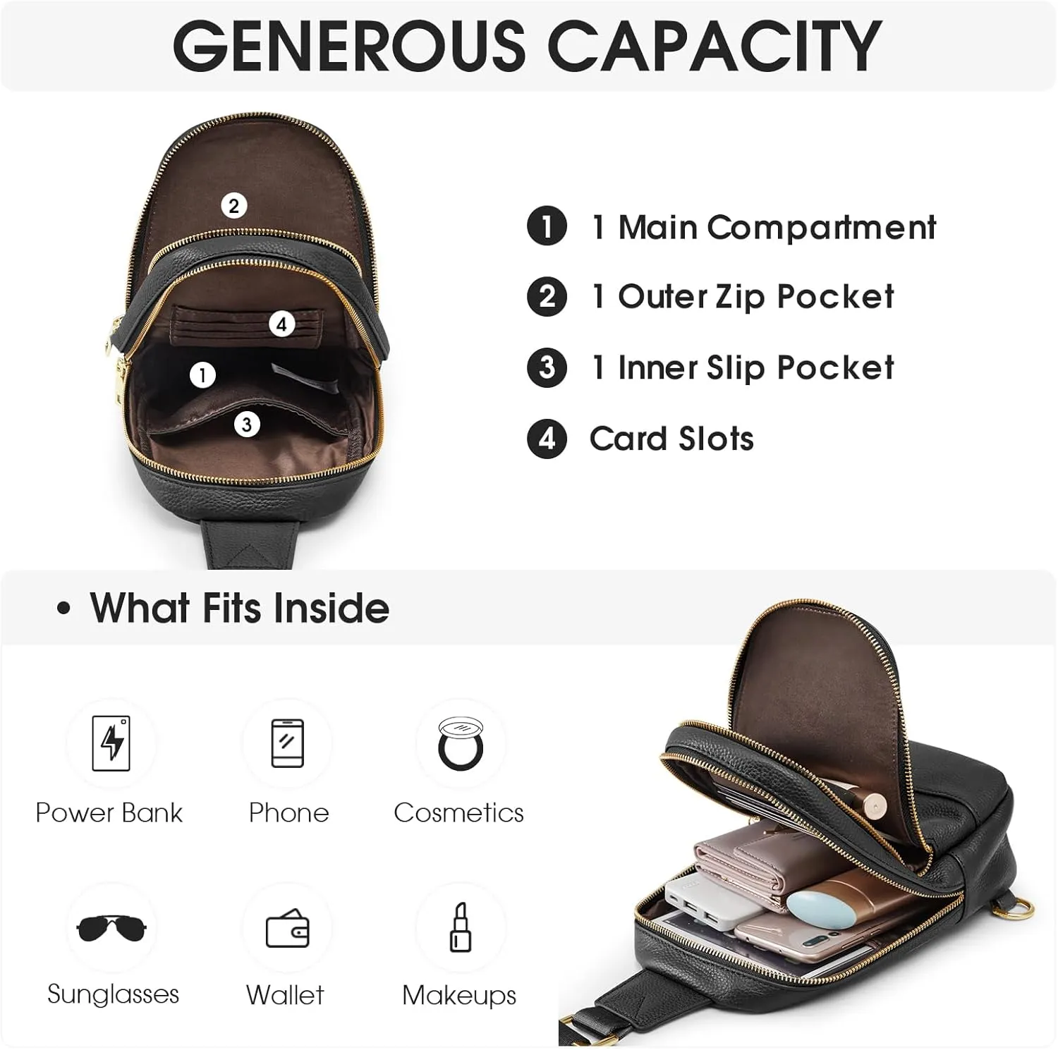 Kattee Sling Bag for Women Crossbody, Soft Leather Fanny Packs for Women, Small Crossbody Chest Bag with RFID Blocking
