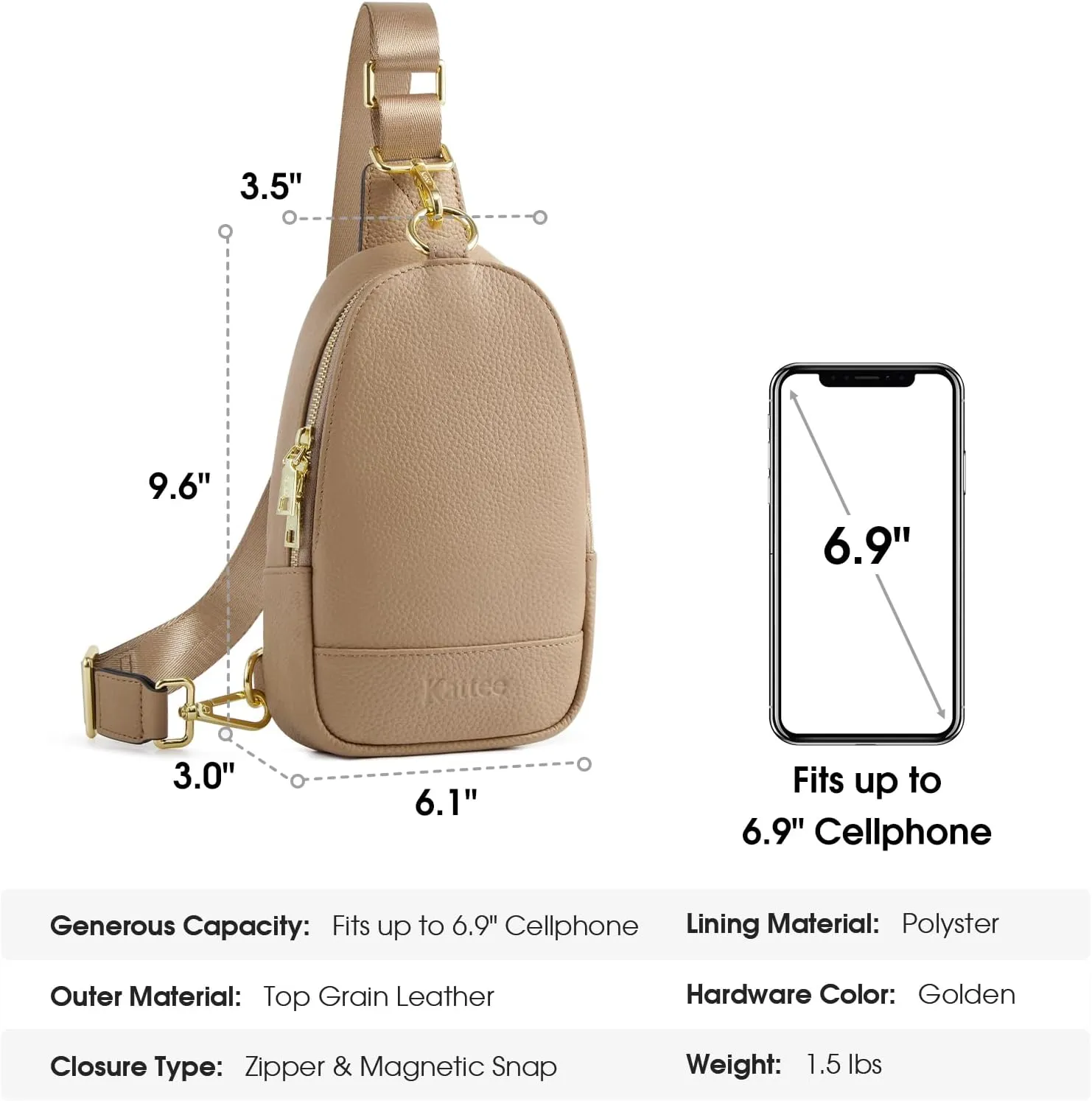 Kattee Sling Bag for Women, Leather Fanny Packs for Women, Small Crossbody Chest Bag with RFID Blocking