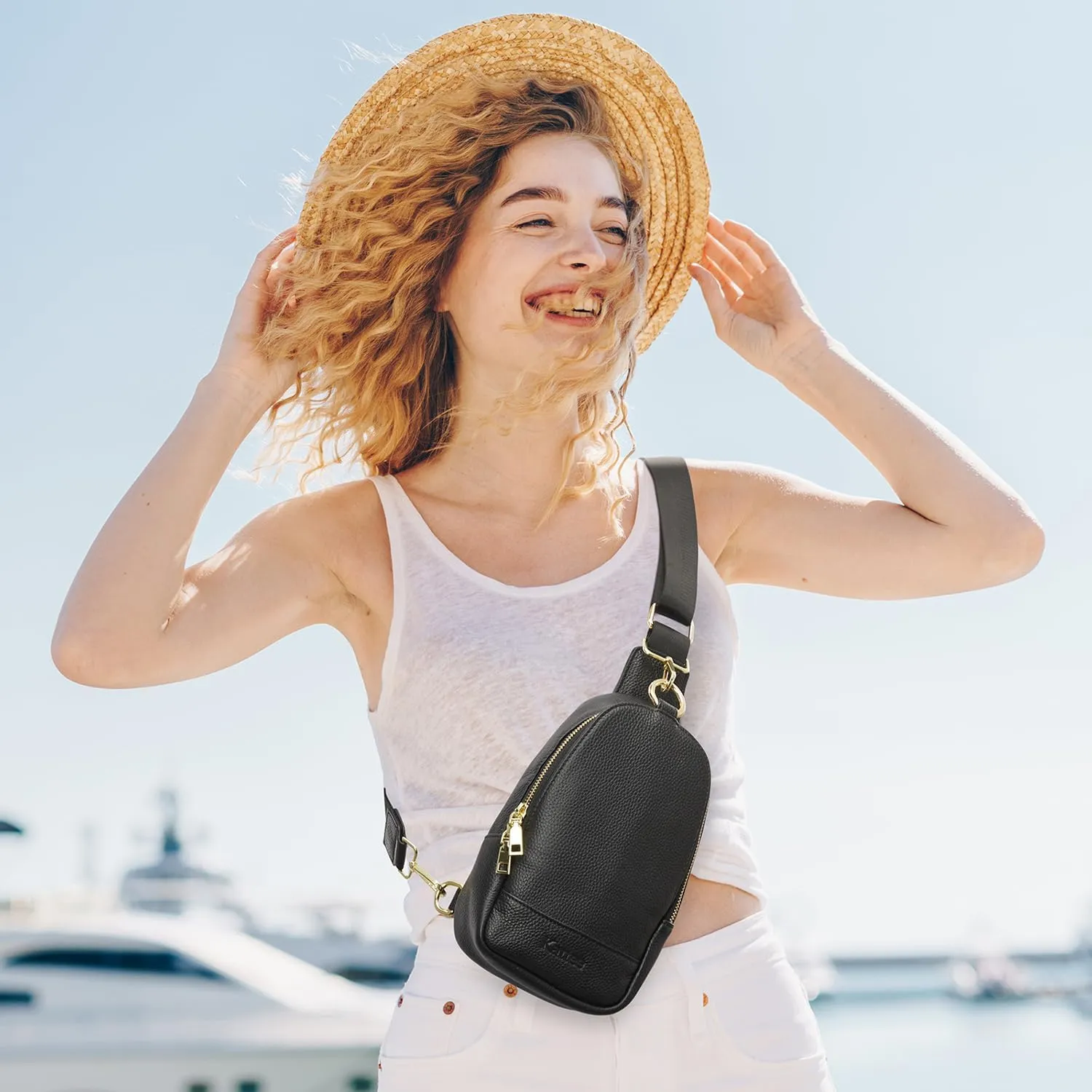 Kattee Sling Bag for Women, Leather Fanny Packs for Women, Small Crossbody Chest Bag with RFID Blocking