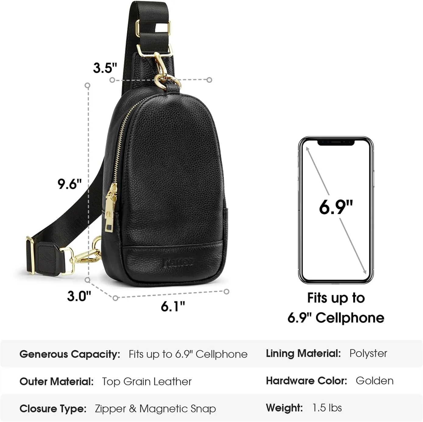 Kattee Sling Bag for Women, Leather Fanny Packs for Women, Small Crossbody Chest Bag with RFID Blocking