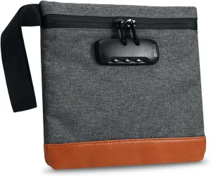 KeeKit Money Bag with Combination Lock, 8 x 7 Inches Waterproof Men & Women's Locking Accessories Pouch for cash, Portable Carry Handle Bag for Travel, Bank Deposits - Grey