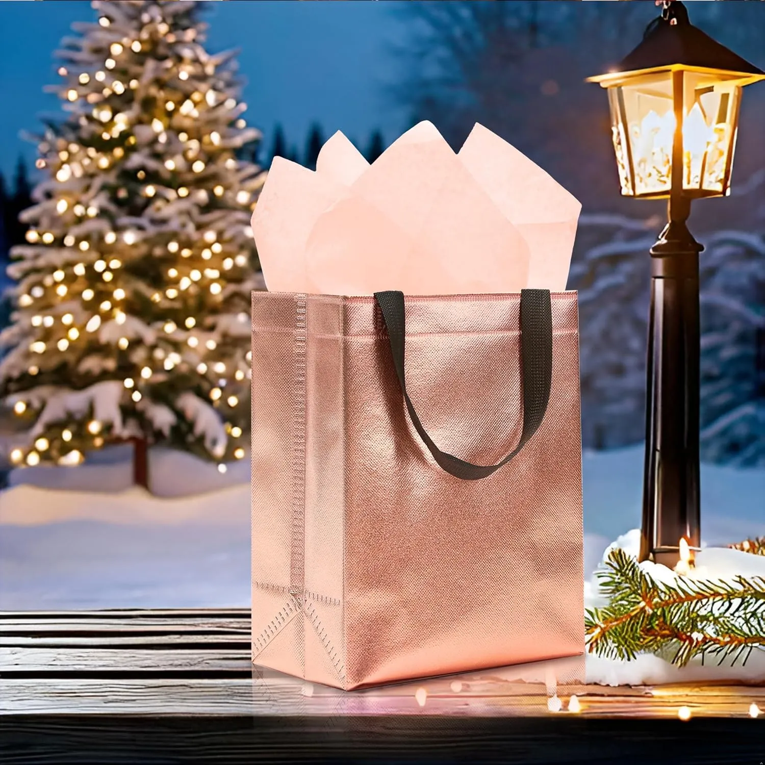 KeerxunBag 12pcs Reusable Gift Bags（Includes Tissue Paper） Gift bag with handle Birthdays Parties Holidays Weddings Medium 10x4x8in rose gold Gift Bags