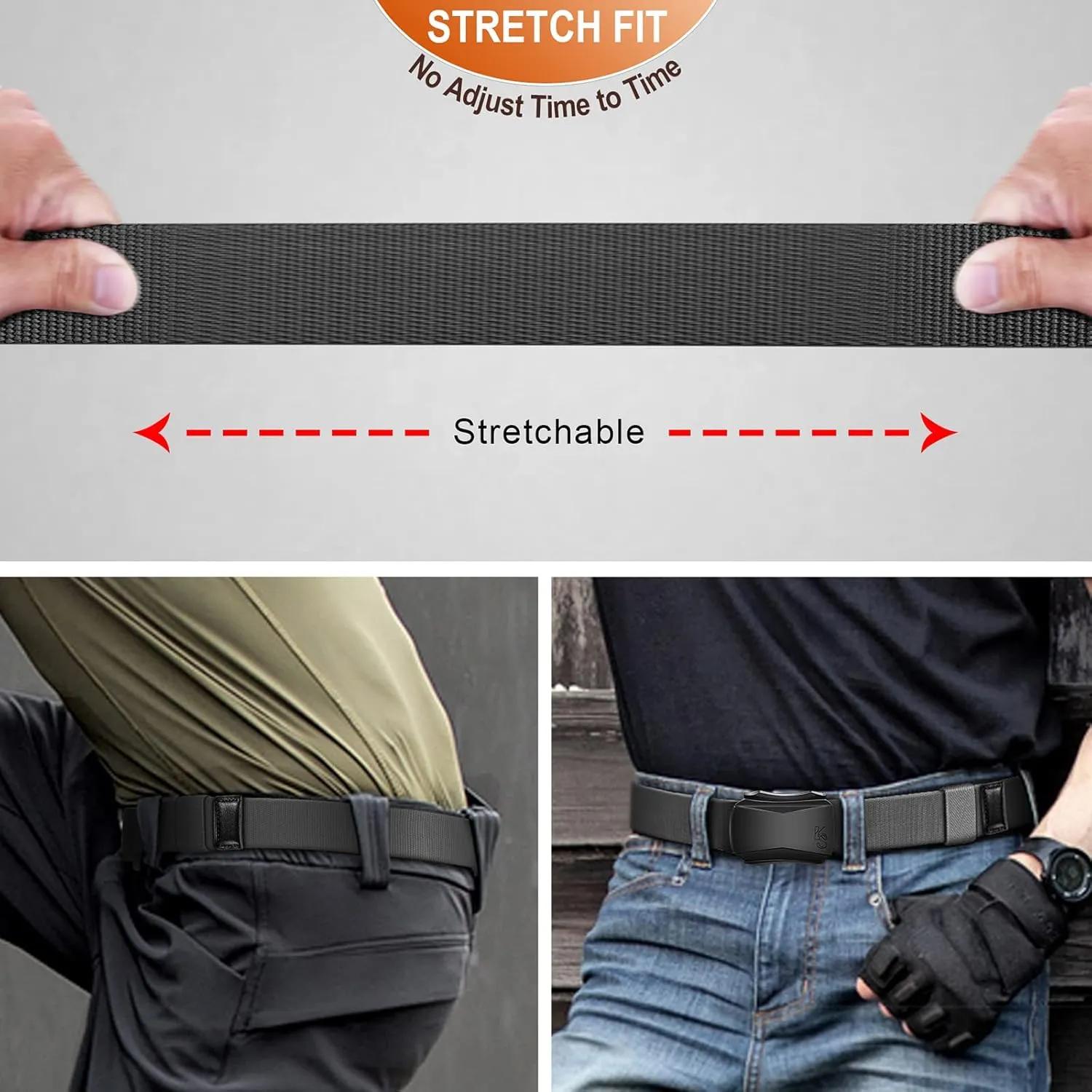KEMISANT Mens Belt, Military Tactical Stretch Web Nylon Belt For Gift Men Hiking Hunting 1.5",Cut For Fit