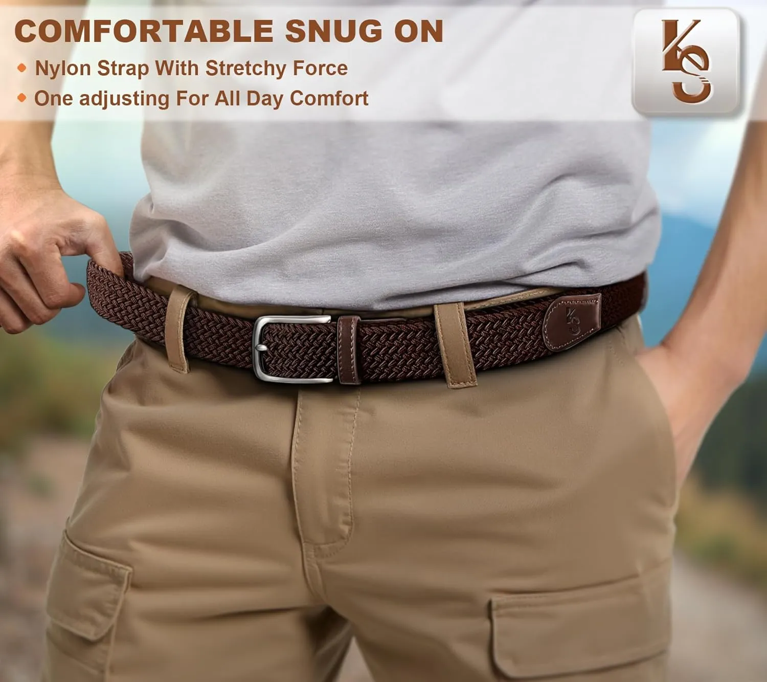 KEMISANT Men's Golf Belt 2 Pack-Braided Woven Stretch Belt for Gift Men Casual Jeans Sports Work 1 3/8"