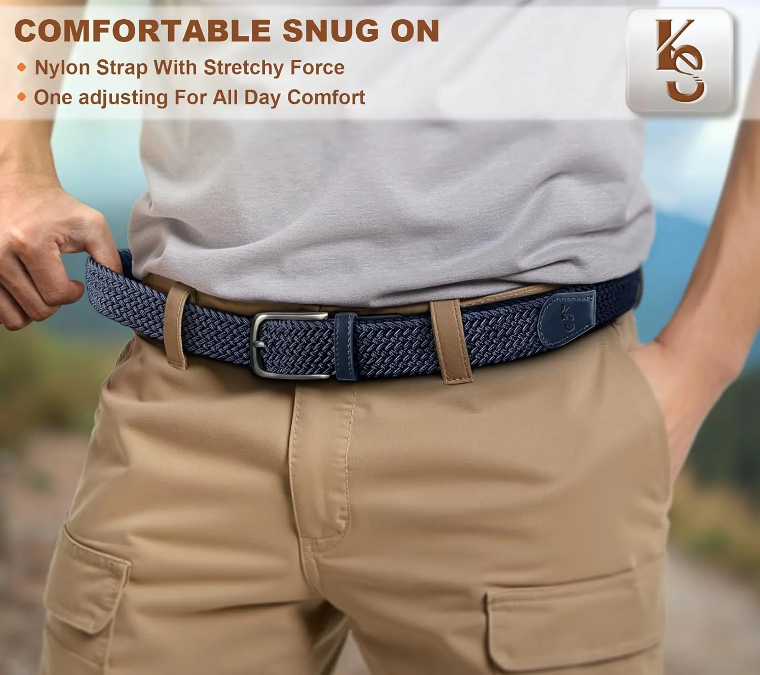KEMISANT Men's Golf Belt 2 Pack-Braided Woven Stretch Belt for Gift Men Casual Jeans Sports Work 1 3/8"