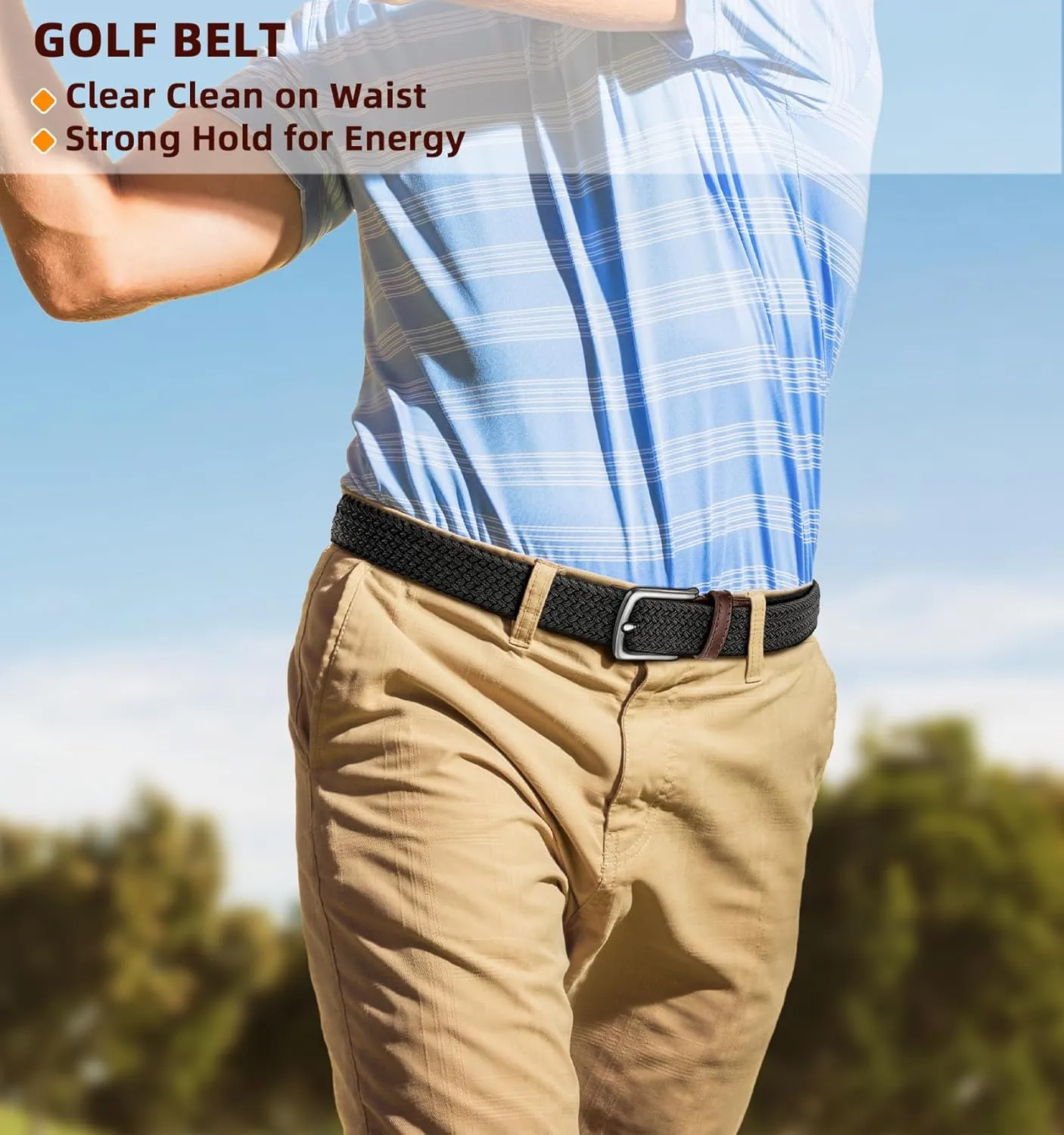 KEMISANT Men's Golf Belt 2 Pack-Braided Woven Stretch Belt for Gift Men Casual Jeans Sports Work 1 3/8"