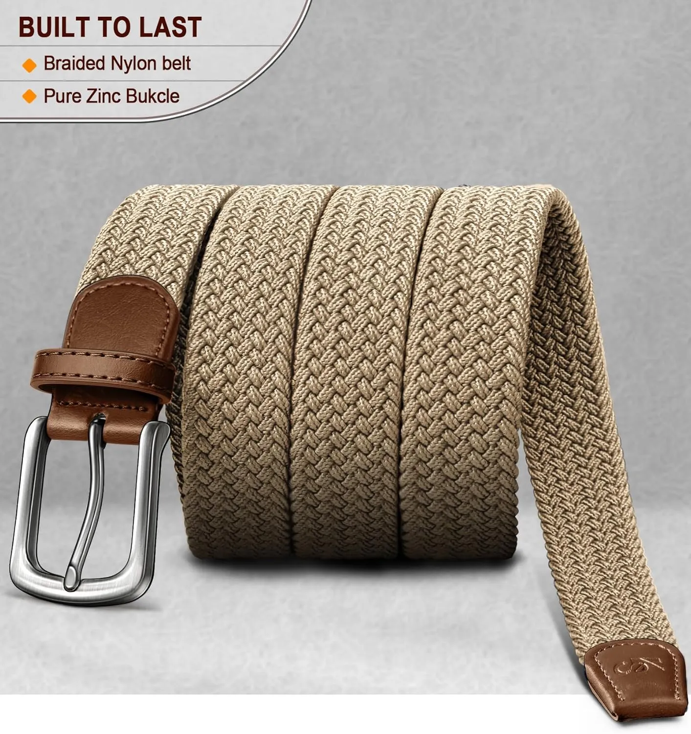 KEMISANT Men's Golf Belt 2 Pack-Braided Woven Stretch Belt for Gift Men Casual Jeans Sports Work 1 3/8"