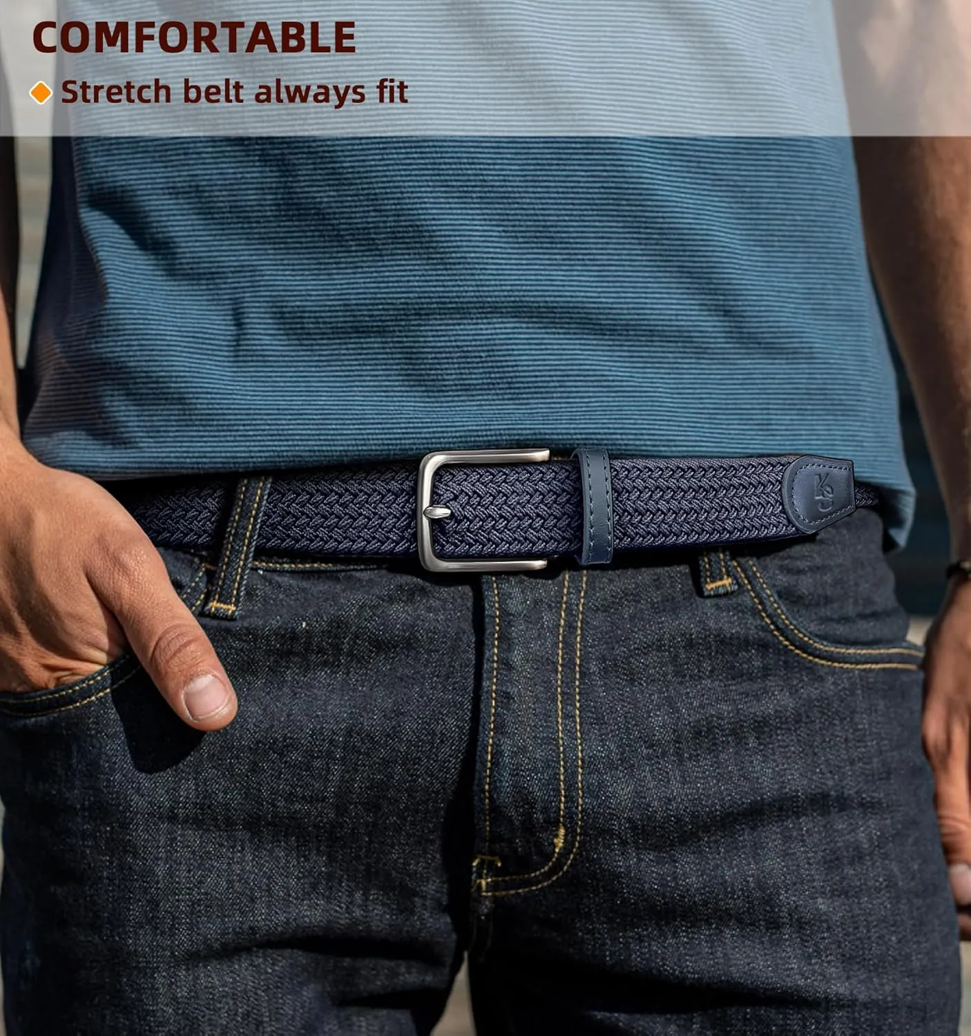 KEMISANT Men's Golf Belt 2 Pack-Braided Woven Stretch Belt for Gift Men Casual Jeans Sports Work 1 3/8"