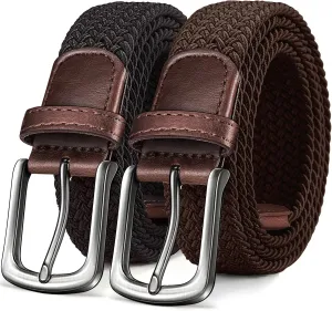 KEMISANT Men's Golf Belt 2 Pack-Braided Woven Stretch Belt for Gift Men Casual Jeans Sports Work 1 3/8"