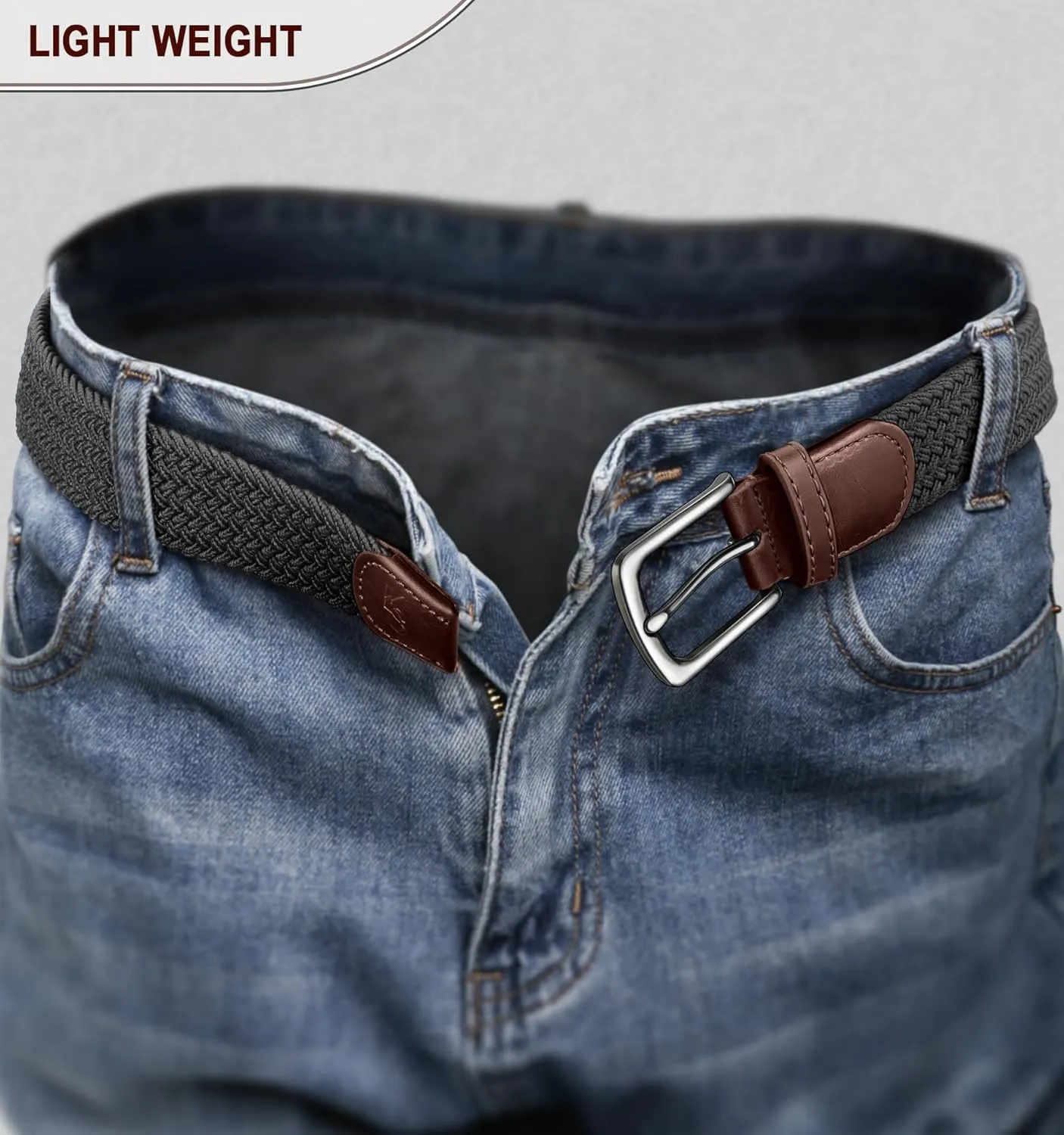 KEMISANT Men's Golf Belt 2 Pack-Braided Woven Stretch Belt for Gift Men Casual Jeans Sports Work 1 3/8"