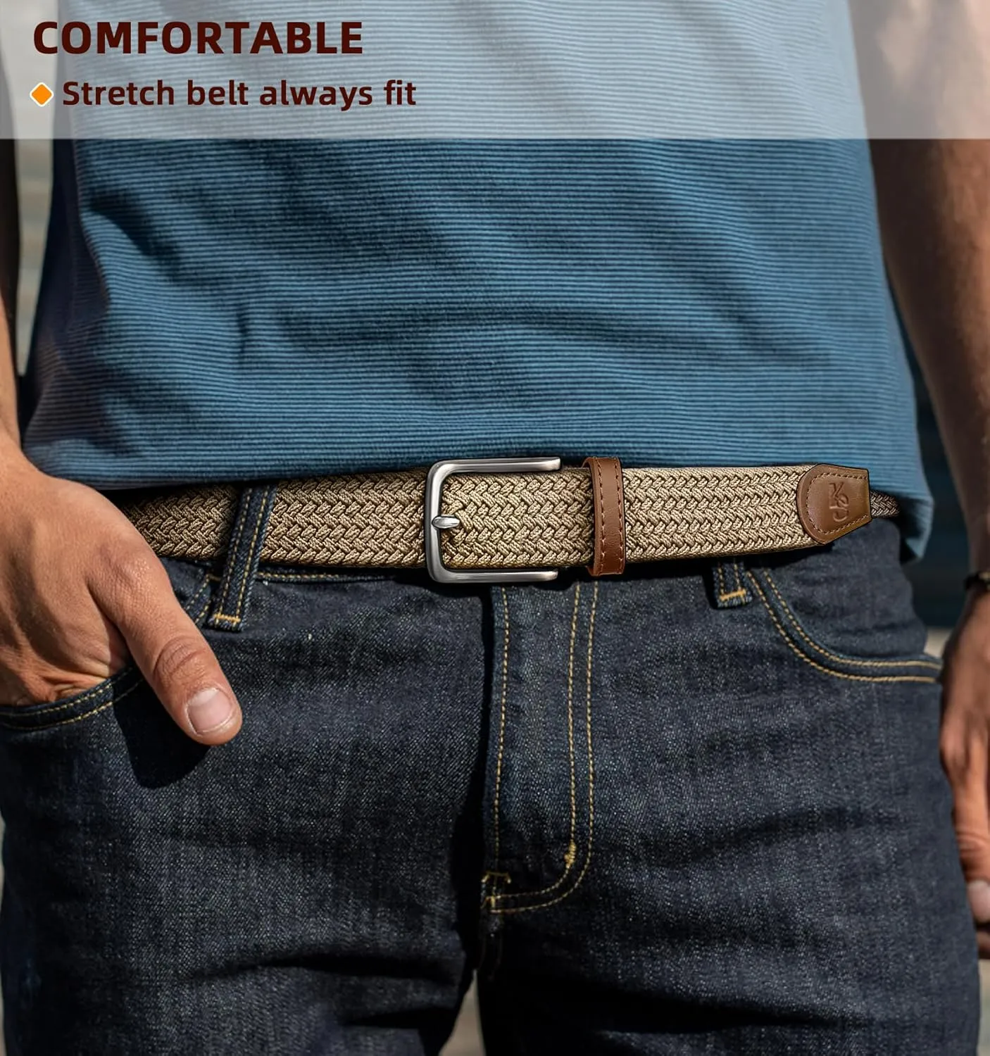 KEMISANT Men's Golf Belt 2 Pack-Braided Woven Stretch Belt for Gift Men Casual Jeans Sports Work 1 3/8"