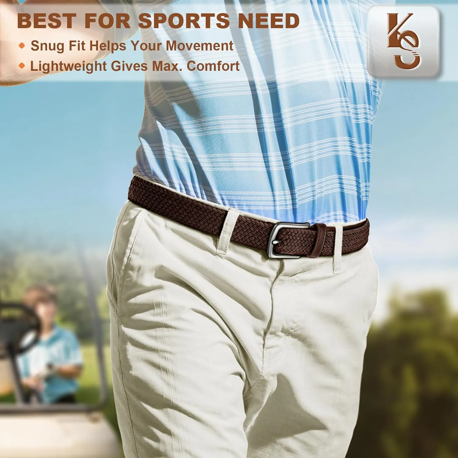 KEMISANT Men's Golf Belt 2 Pack-Braided Woven Stretch Belt for Gift Men Casual Jeans Sports Work 1 3/8"