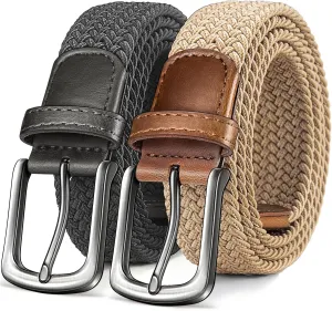 KEMISANT Men's Golf Belt 2 Pack-Braided Woven Stretch Belt for Gift Men Casual Jeans Sports Work 1 3/8"