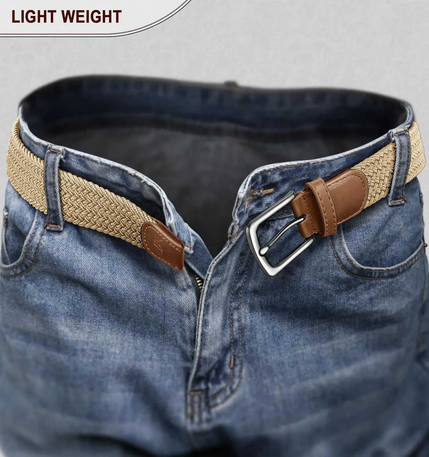 KEMISANT Men's Golf Belt 2 Pack-Braided Woven Stretch Belt for Gift Men Casual Jeans Sports Work 1 3/8"