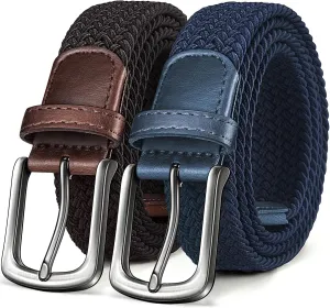 KEMISANT Men's Golf Belt 2 Pack-Braided Woven Stretch Belt for Gift Men Casual Jeans Sports Work 1 3/8"