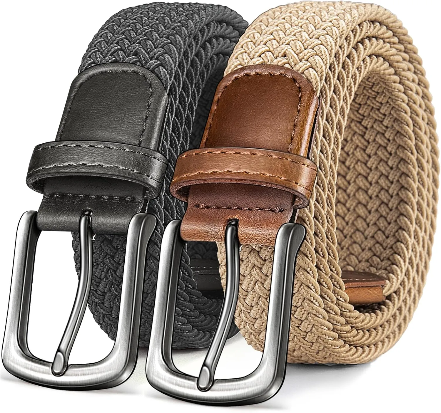 KEMISANT Men's Golf Belt 2 Pack-Braided Woven Stretch Belt for Gift Men Casual Jeans Sports Work 1 3/8"