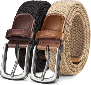 KEMISANT Men's Golf Belt 2 Pack-Braided Woven Stretch Belt for Gift Men Casual Jeans Sports Work 1 3/8"