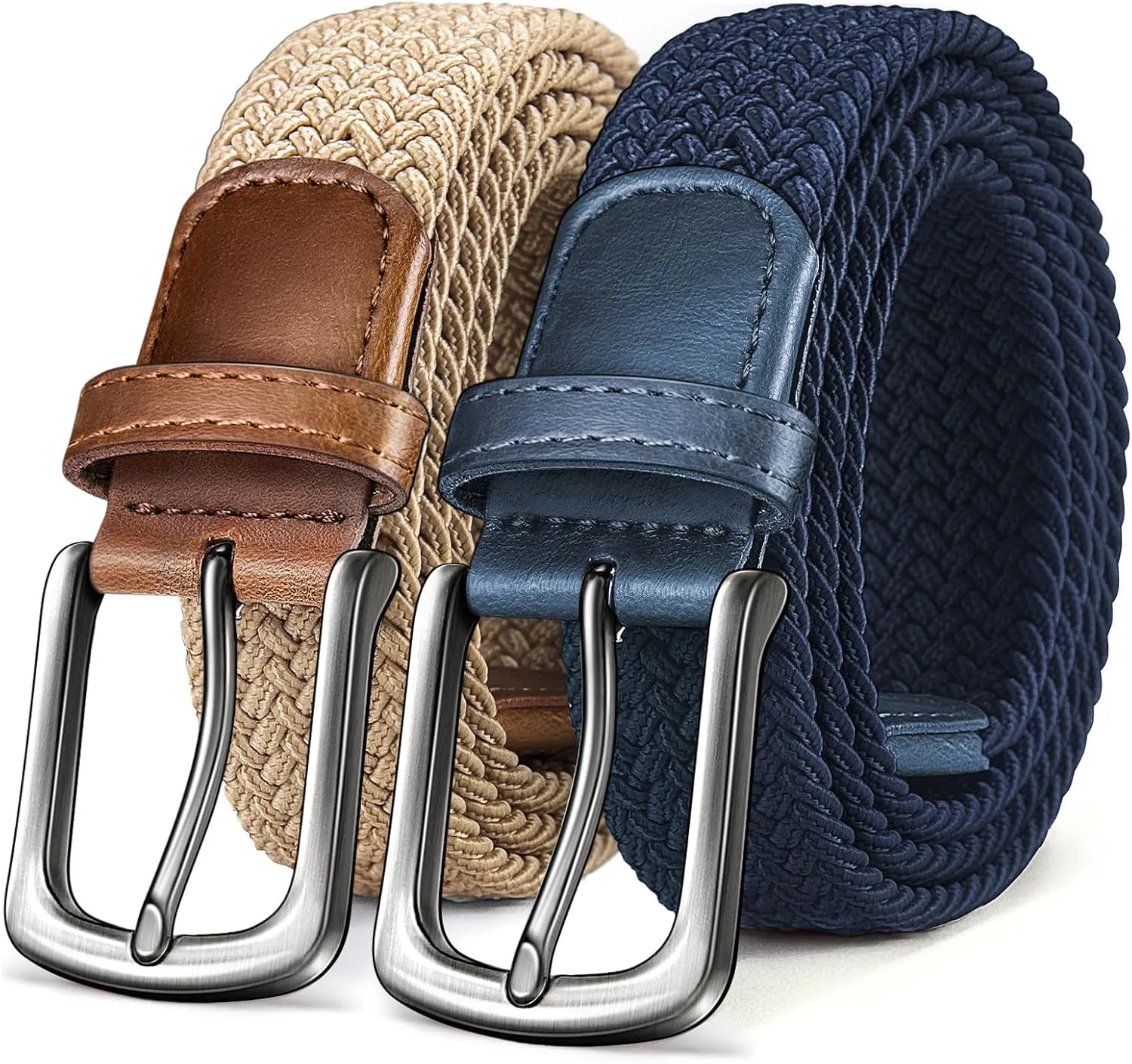 KEMISANT Men's Golf Belt 2 Pack-Braided Woven Stretch Belt for Gift Men Casual Jeans Sports Work 1 3/8"