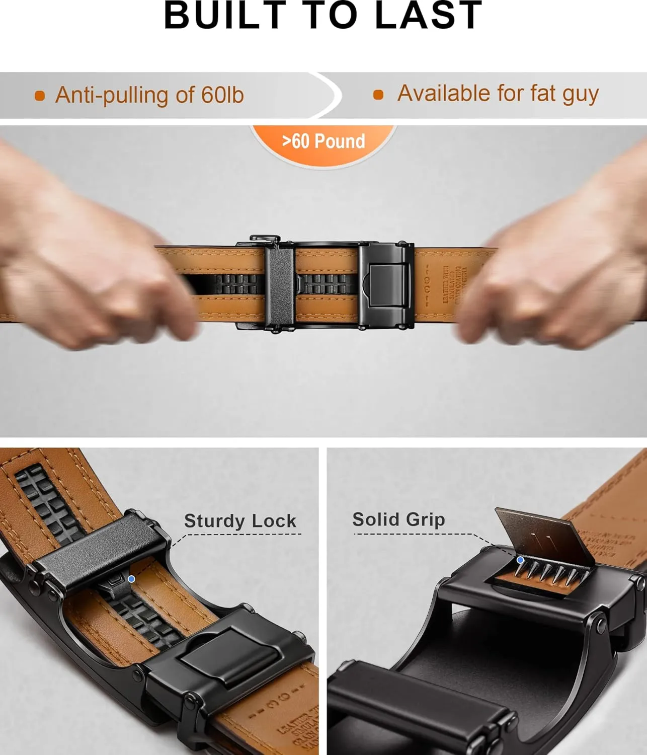 KEMISANT Mens Ratchet Belt 2 Units,Sliding Belt For Gift Mens Dress Casual 1 3/8",Size Adjustable