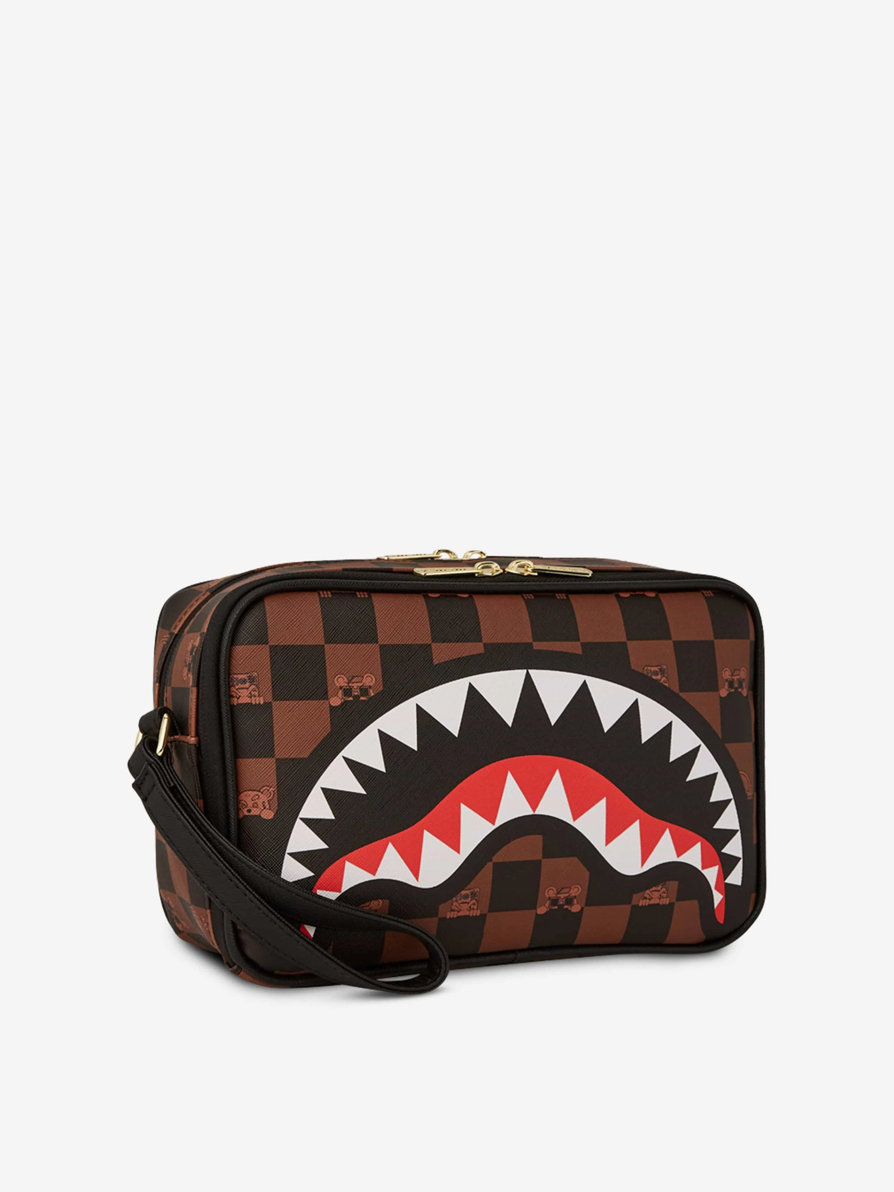 Kids Peeking Character Check Toiletry Bag in Brown (22cm)