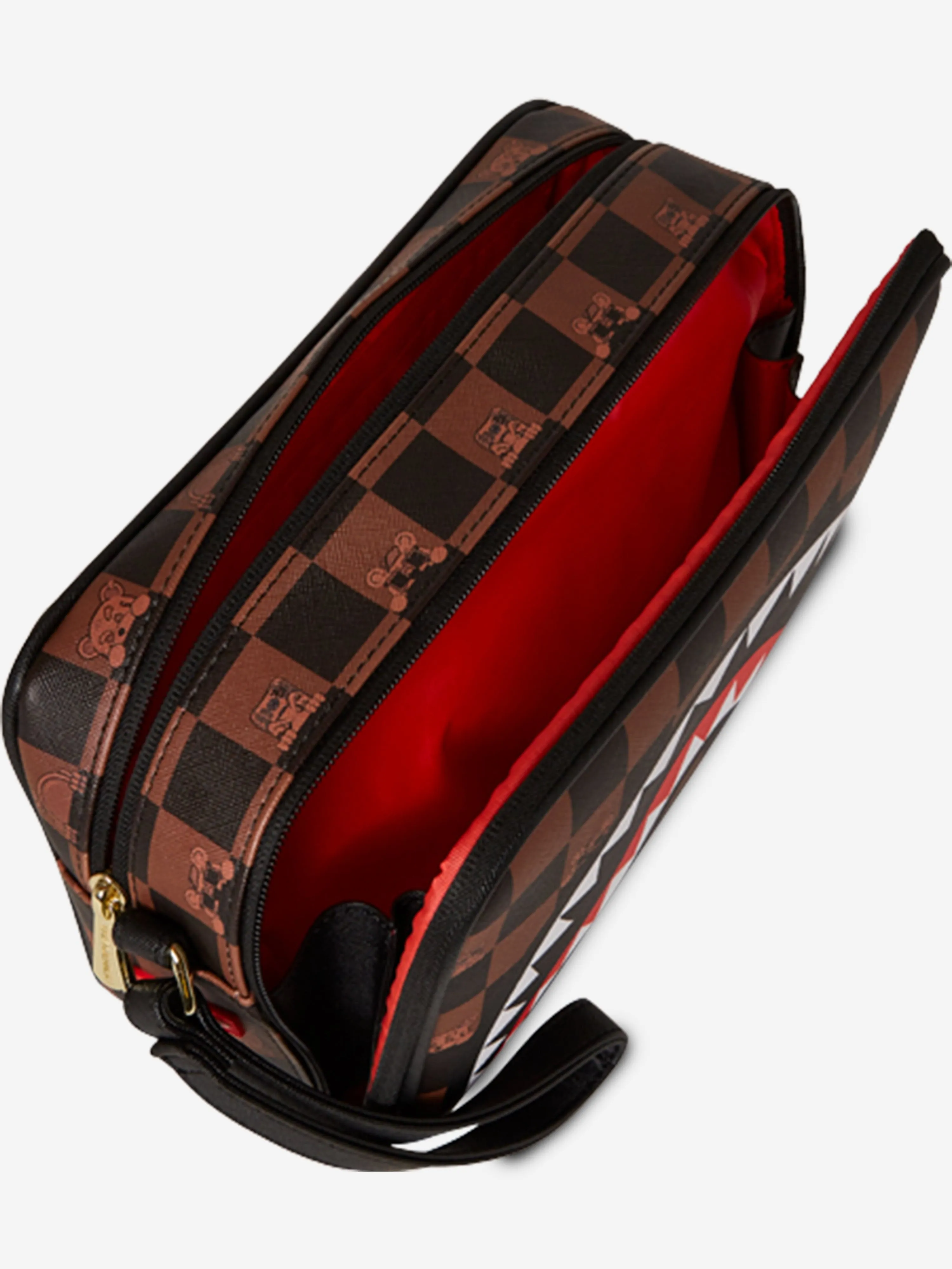 Kids Peeking Character Check Toiletry Bag in Brown (22cm)