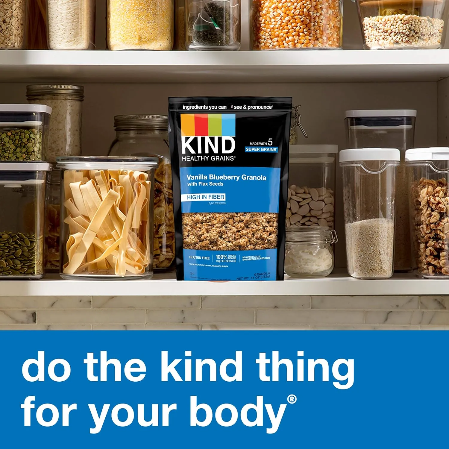 KIND Healthy Grains, Vanilla Blueberry Granola with Flax Seeds, Healthy Snacks, Gluten Free, 100% Whole Grains, 5g Protein, 11oz, 3 Count