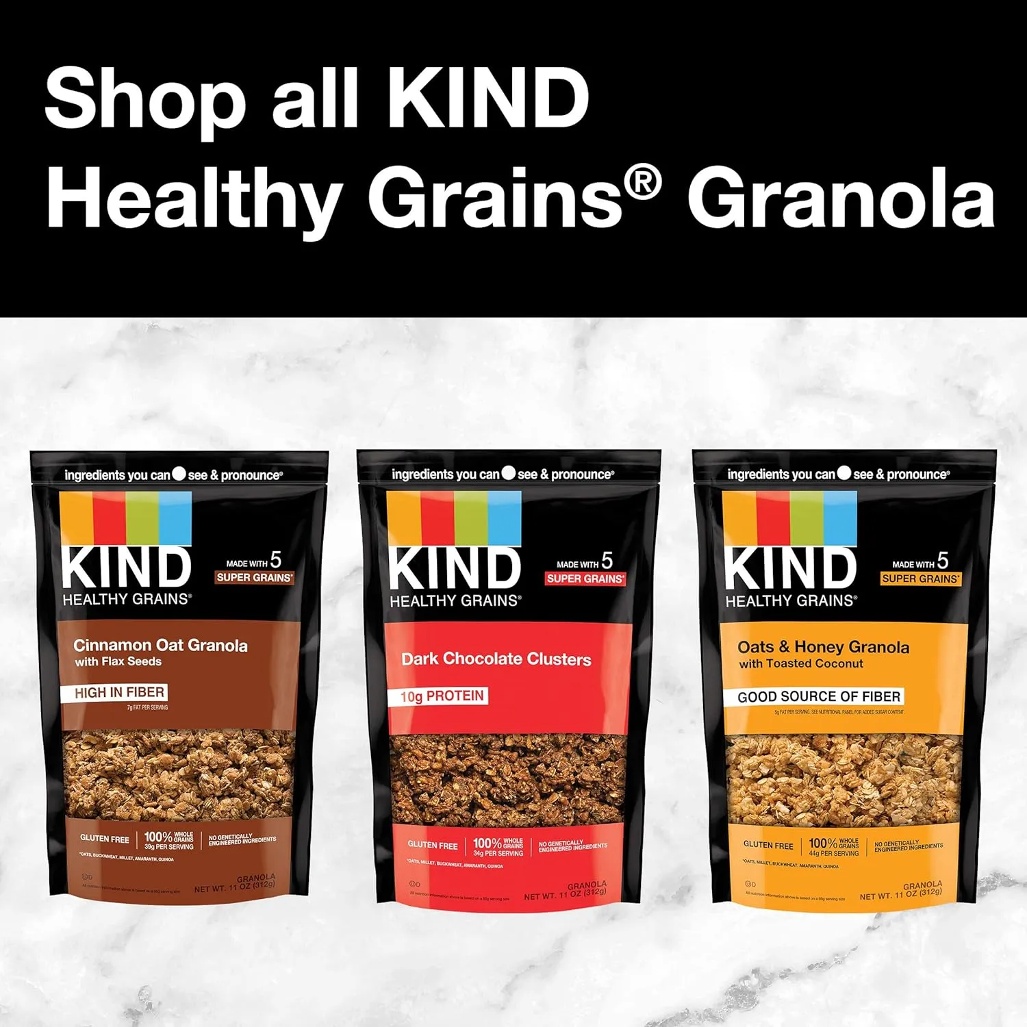 KIND Healthy Grains, Vanilla Blueberry Granola with Flax Seeds, Healthy Snacks, Gluten Free, 100% Whole Grains, 5g Protein, 11oz, 3 Count