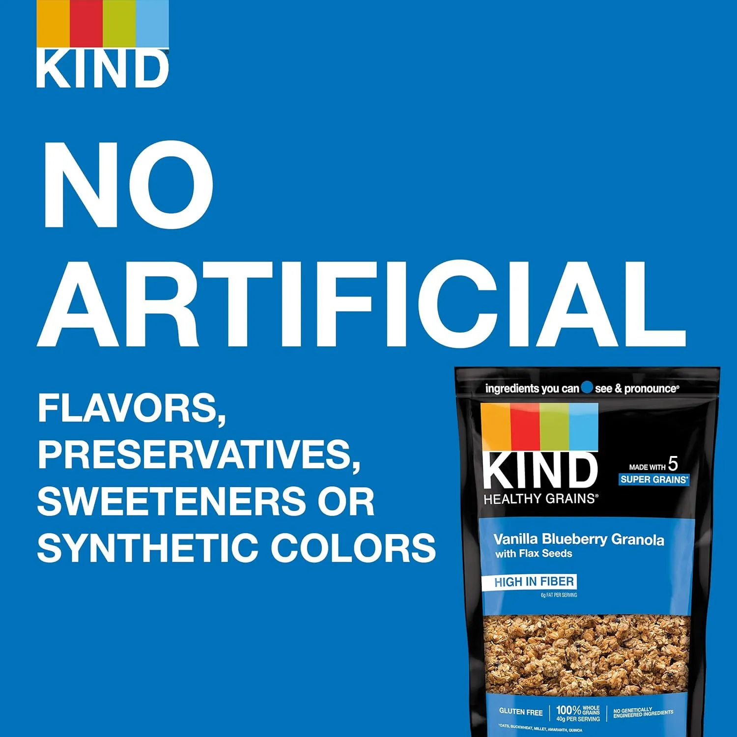 KIND Healthy Grains, Vanilla Blueberry Granola with Flax Seeds, Healthy Snacks, Gluten Free, 100% Whole Grains, 5g Protein, 11oz, 3 Count