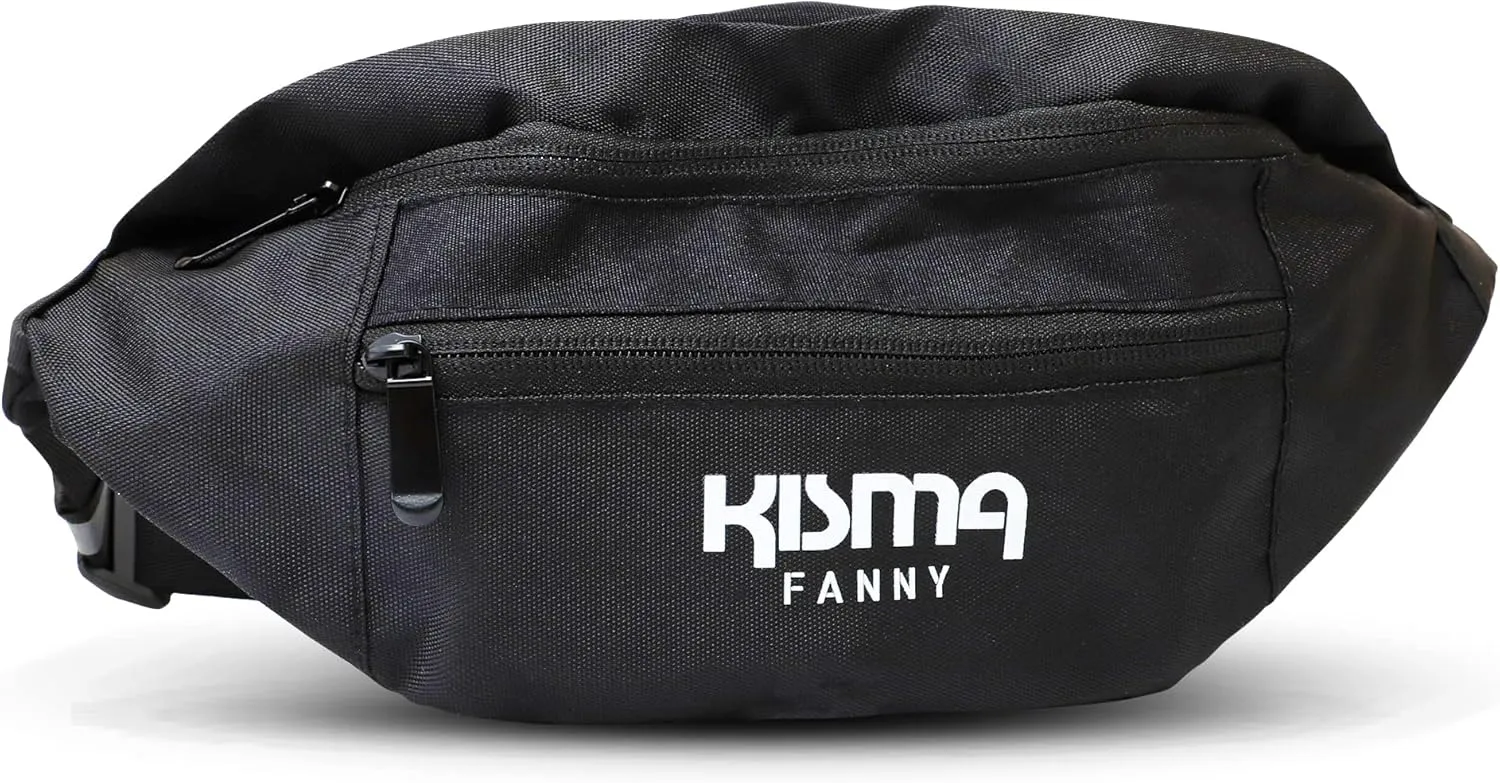 Kisma Casual Waist Fanny Pack for Men and Women with Adjustable Crossbody Waist and Shoulder Strap and Multiple Zippered Pockets for Hands-Free Travel Storage (Black)