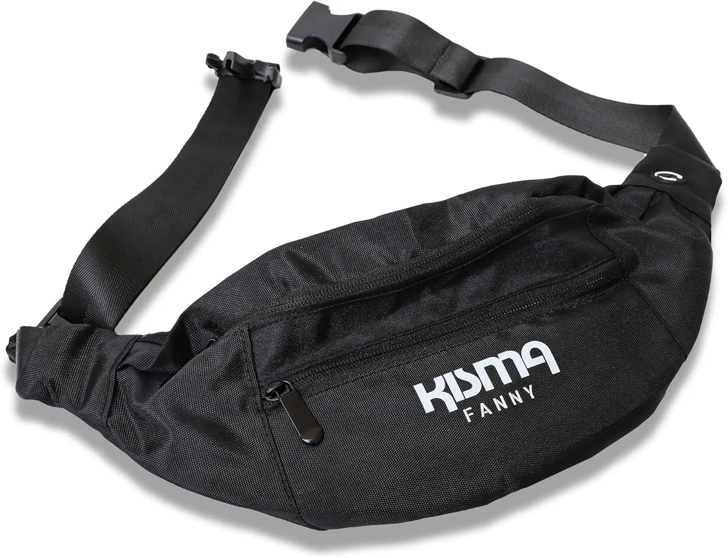 Kisma Casual Waist Fanny Pack for Men and Women with Adjustable Crossbody Waist and Shoulder Strap and Multiple Zippered Pockets for Hands-Free Travel Storage (Black)