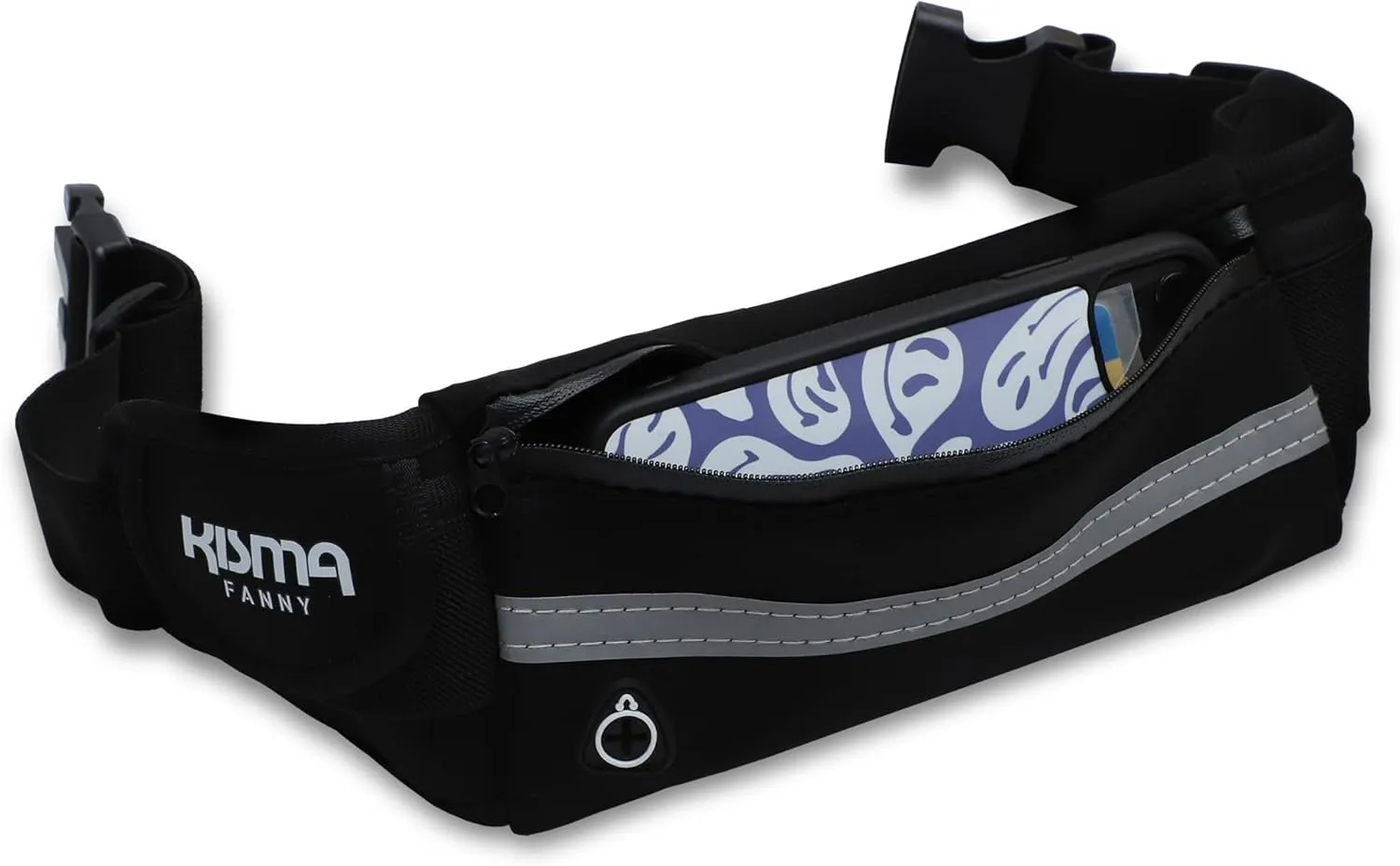 Kisma Cycling Fanny Pack and Waist Pouch for Biking, Cyclists, Running, and Fitness, Adjustable Strap, Zippered Storage Pockets, and Hands-Free Carrying, Men and Women (Black)