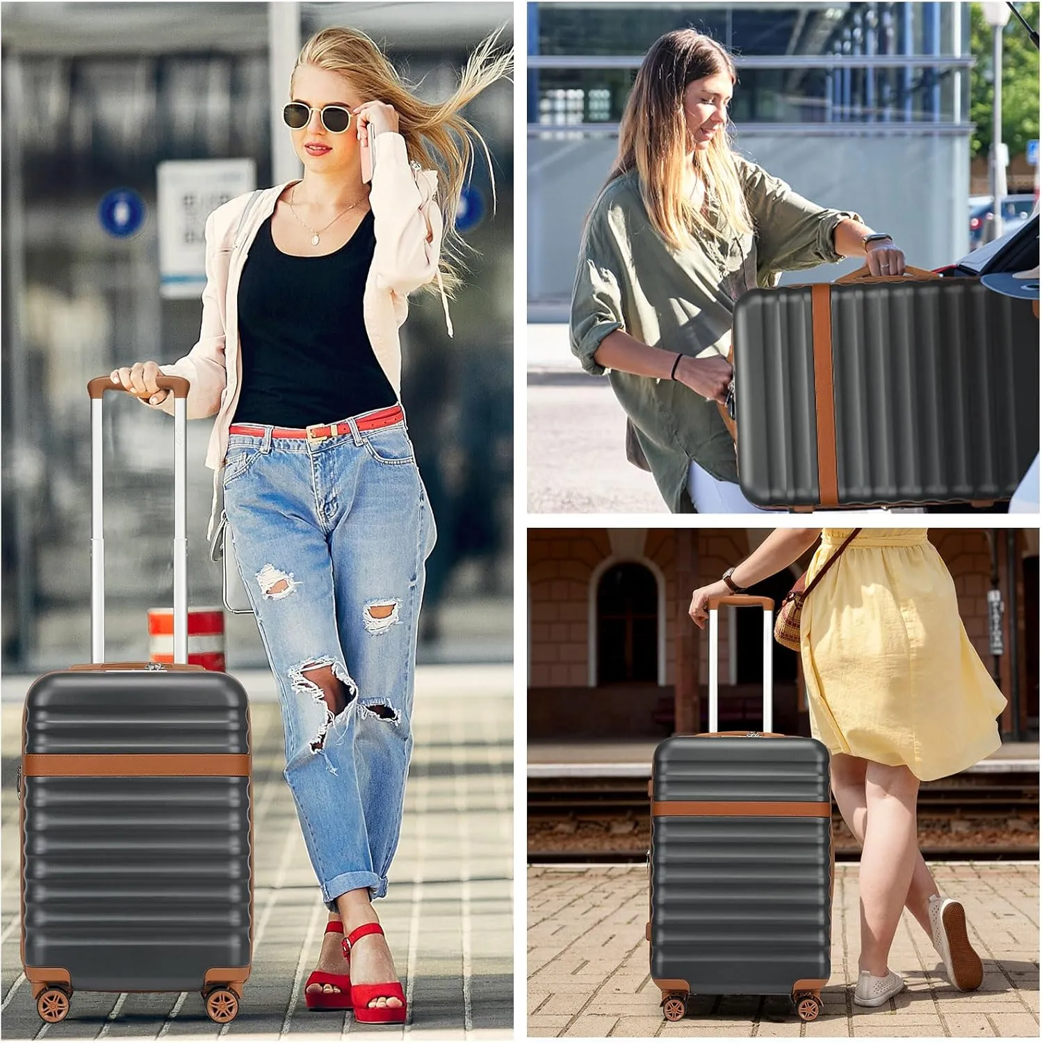 Kono Airline - Approved Carry - On Luggage, 22x14x9 inches, with TSA Lock, 20 - Inch Expandable Lightweight Hardshell Suitcase (Black - Brown, (Grey Brown, 1-3 Days Travel)