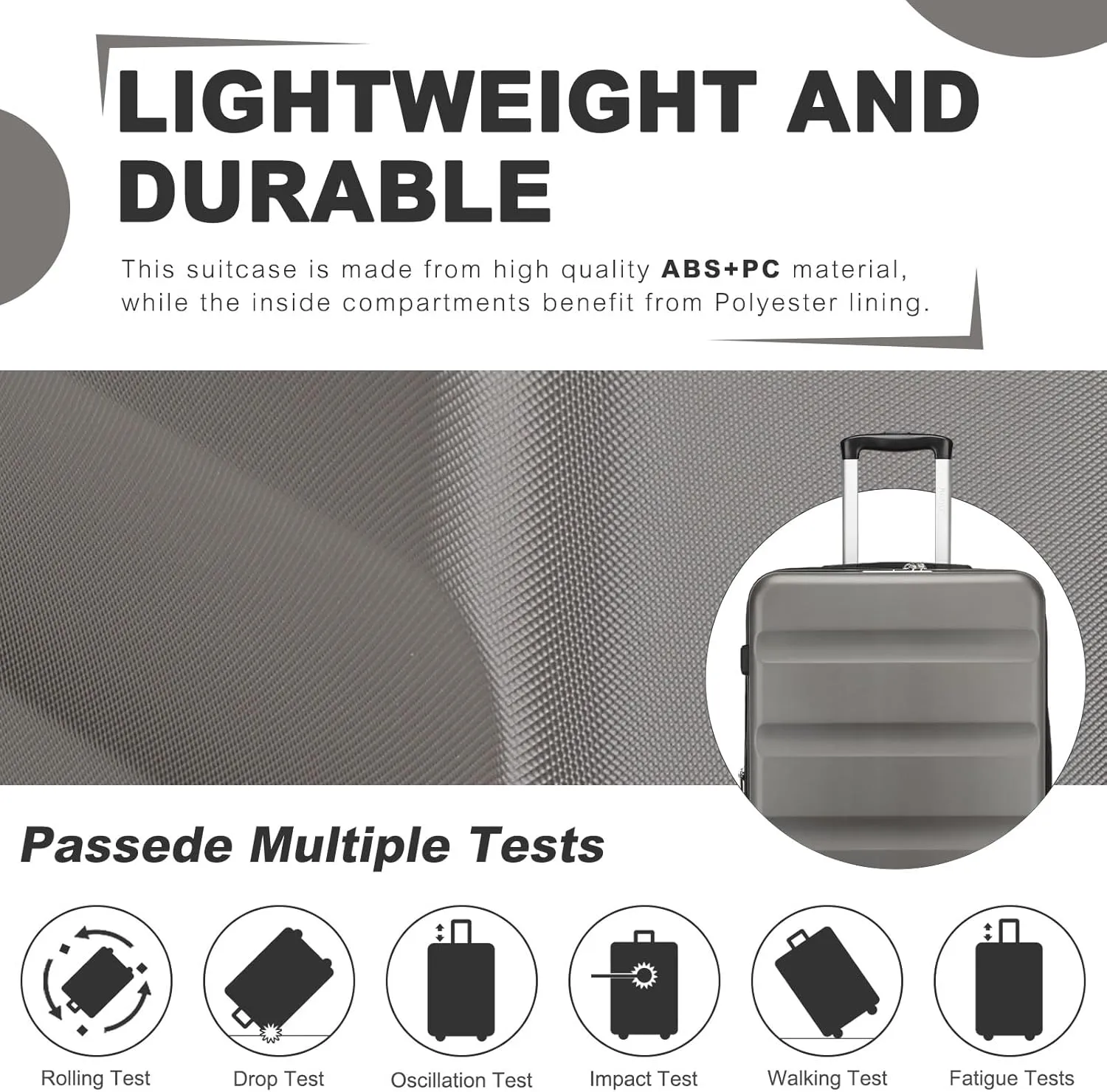 Kono Luggage Set 3 Pieces Expandable PC ABS Durable Suitcase Hardside with Double Spinner Wheels Tsa Lock Grey(20in/24in/28in)