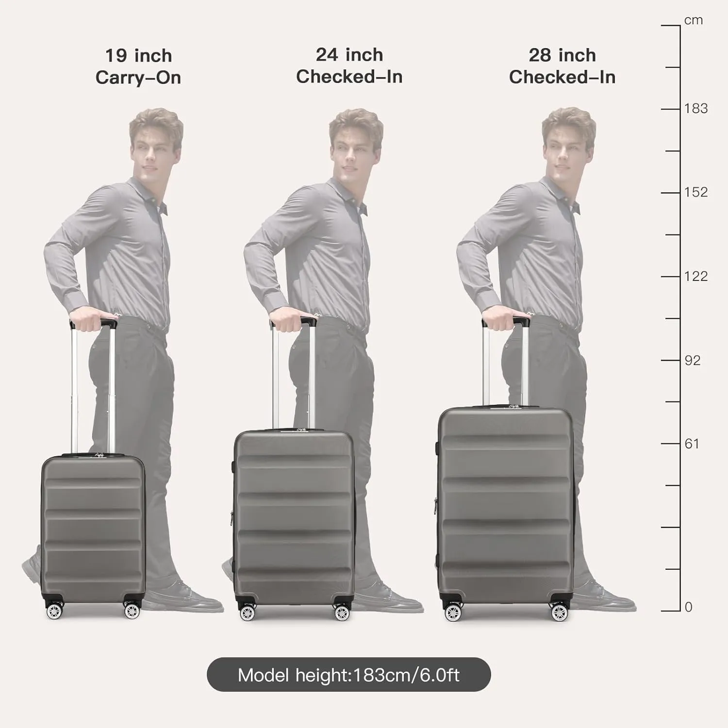 Kono Luggage Set 3 Pieces Expandable PC ABS Durable Suitcase Hardside with Double Spinner Wheels Tsa Lock Grey(20in/24in/28in)