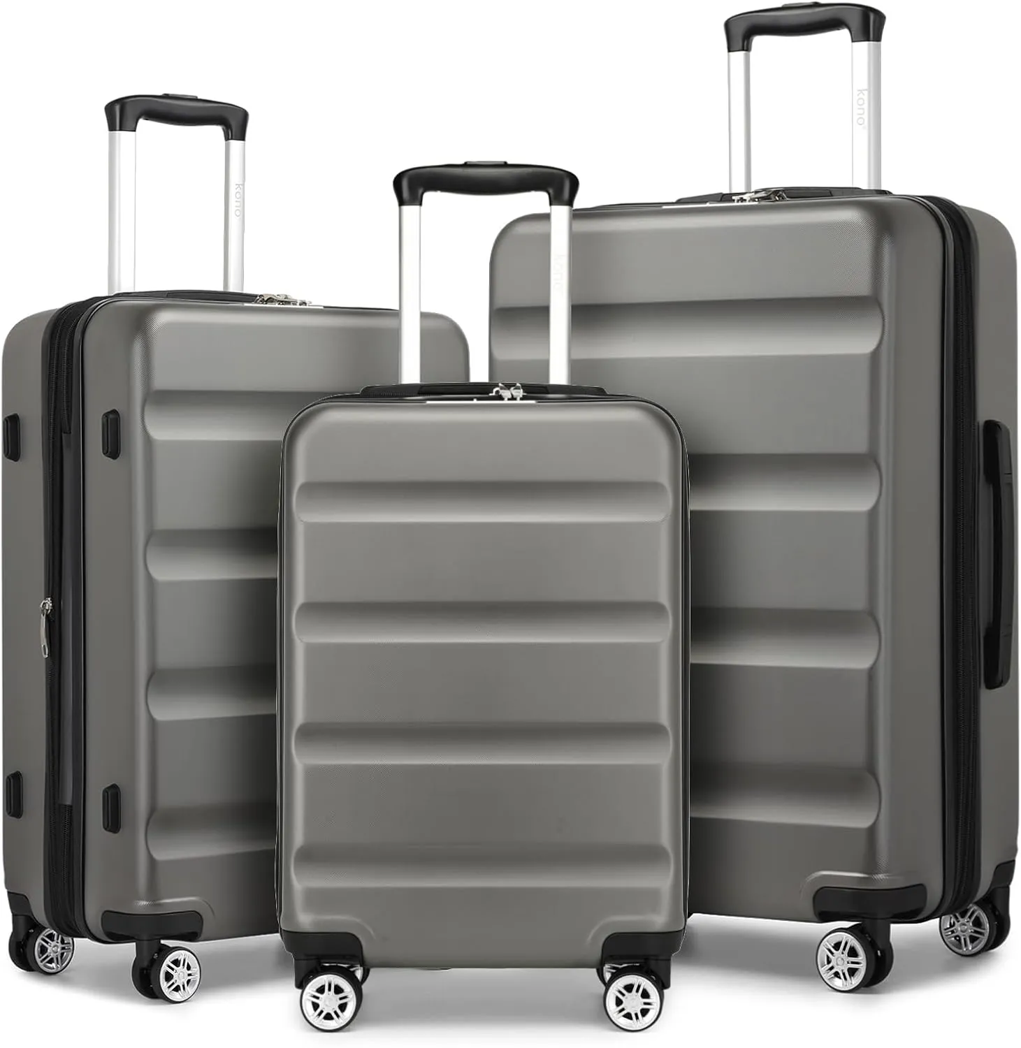 Kono Luggage Set 3 Pieces Expandable PC ABS Durable Suitcase Hardside with Double Spinner Wheels Tsa Lock Grey(20in/24in/28in)