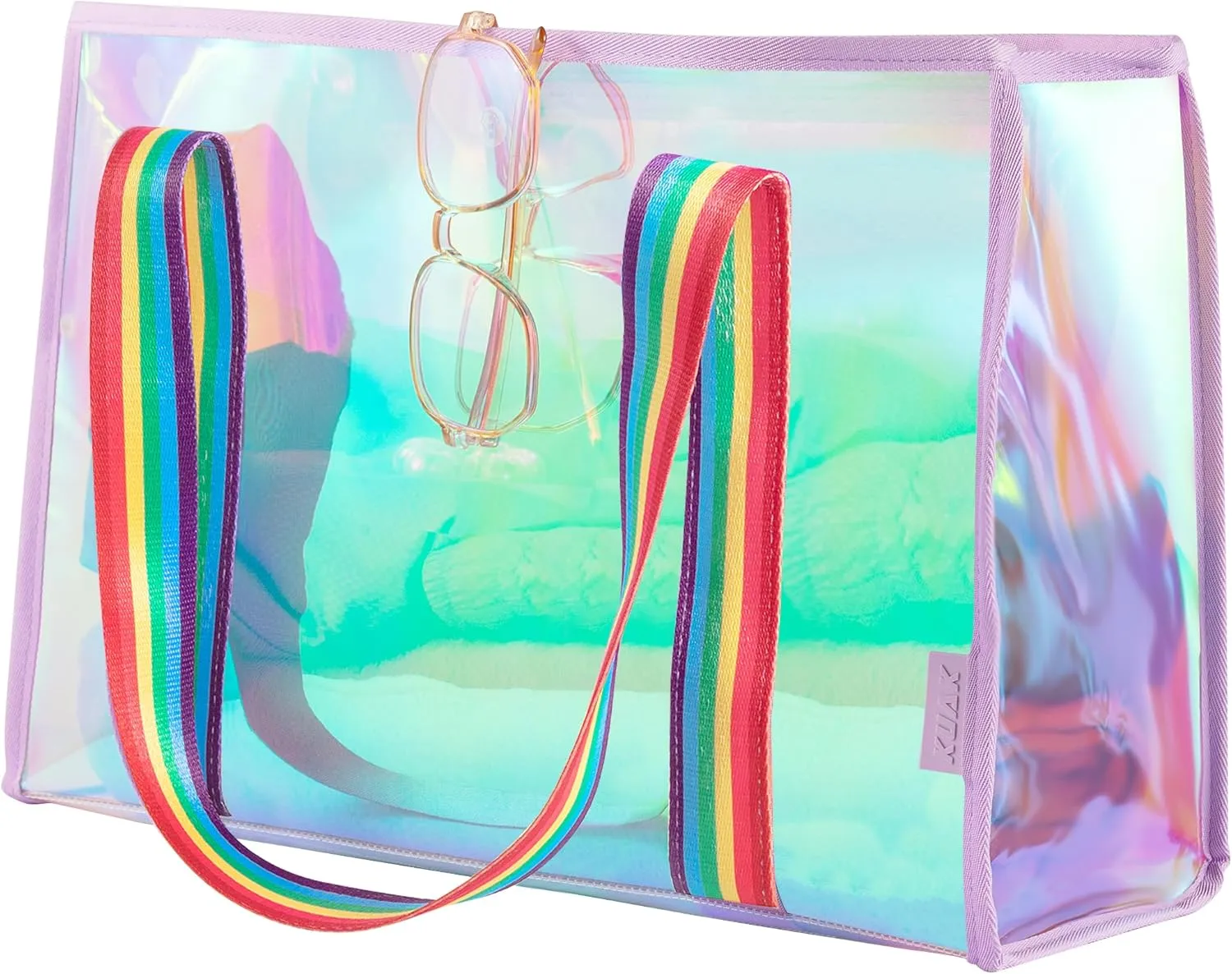 KUAK Large Beach Bag for Women Waterproof Sandproof Tip-Proof Beach Tote Iridescent Bag with Waterproof Pocket for Pool